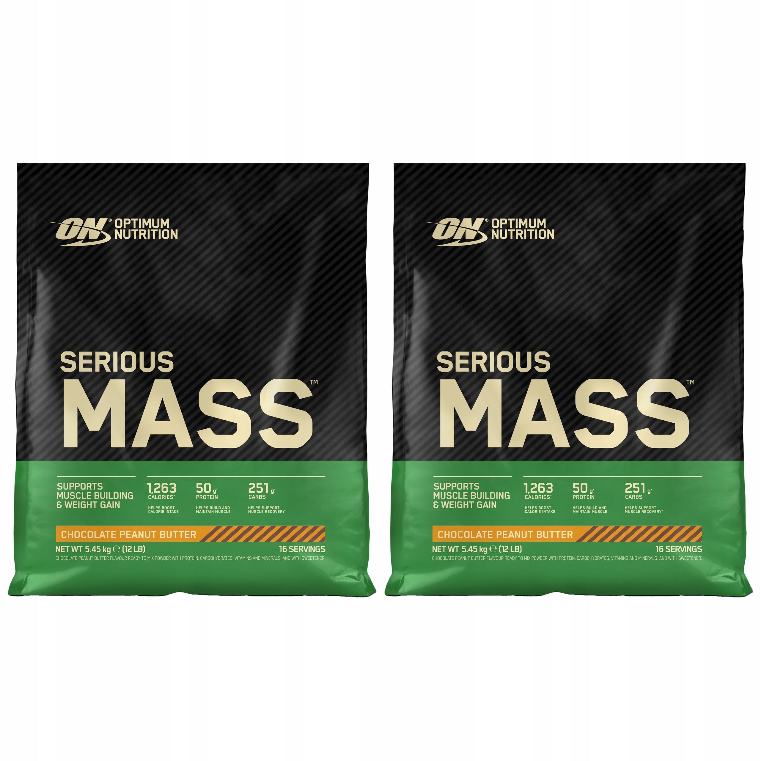 2x OPTIMUM NUTRITION Serious Mass 5,45kg Gainer Weight Chocolate Butter Walnut