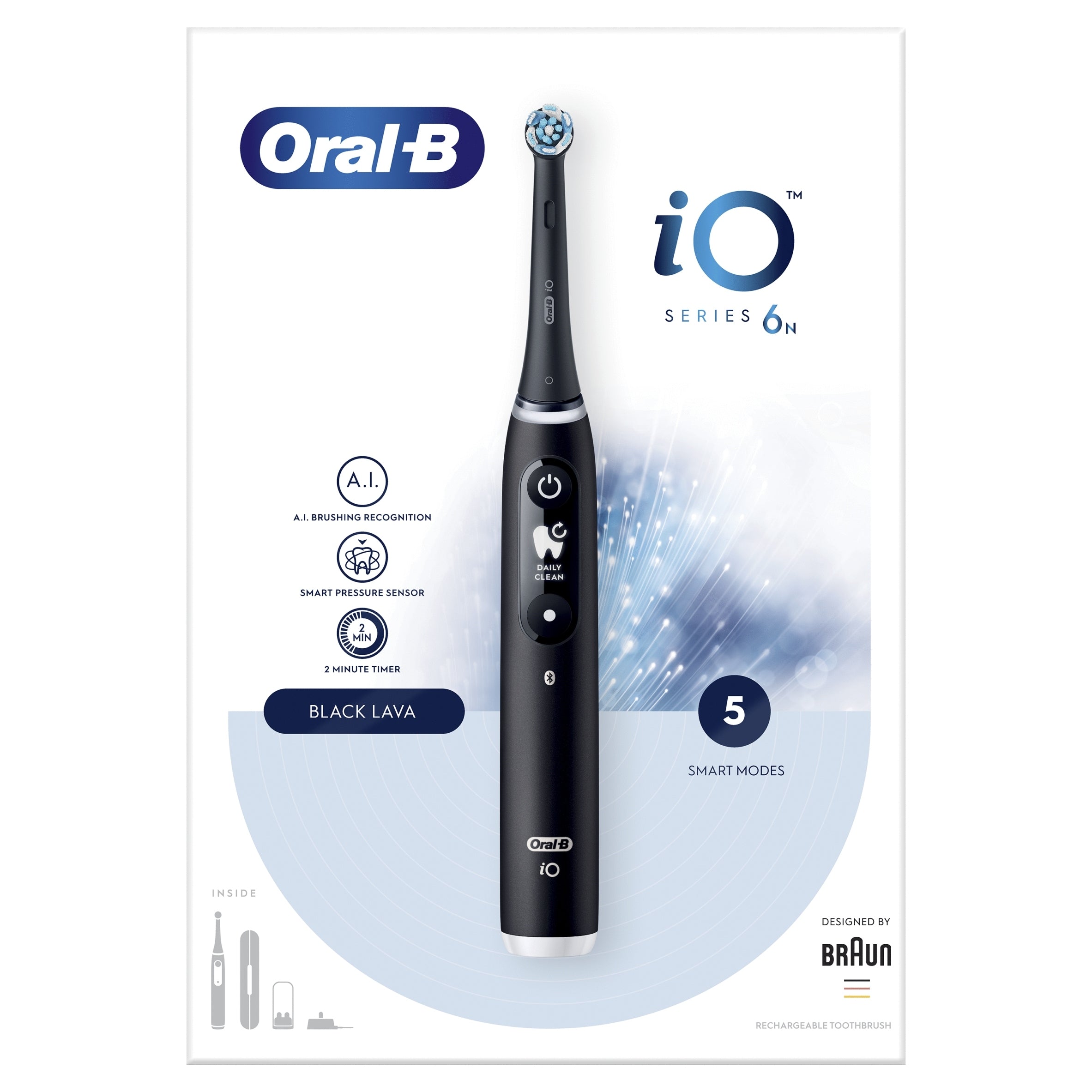 2x Oral B Io6 Electric Toothbrush Black Rechargeable With Bluetooth