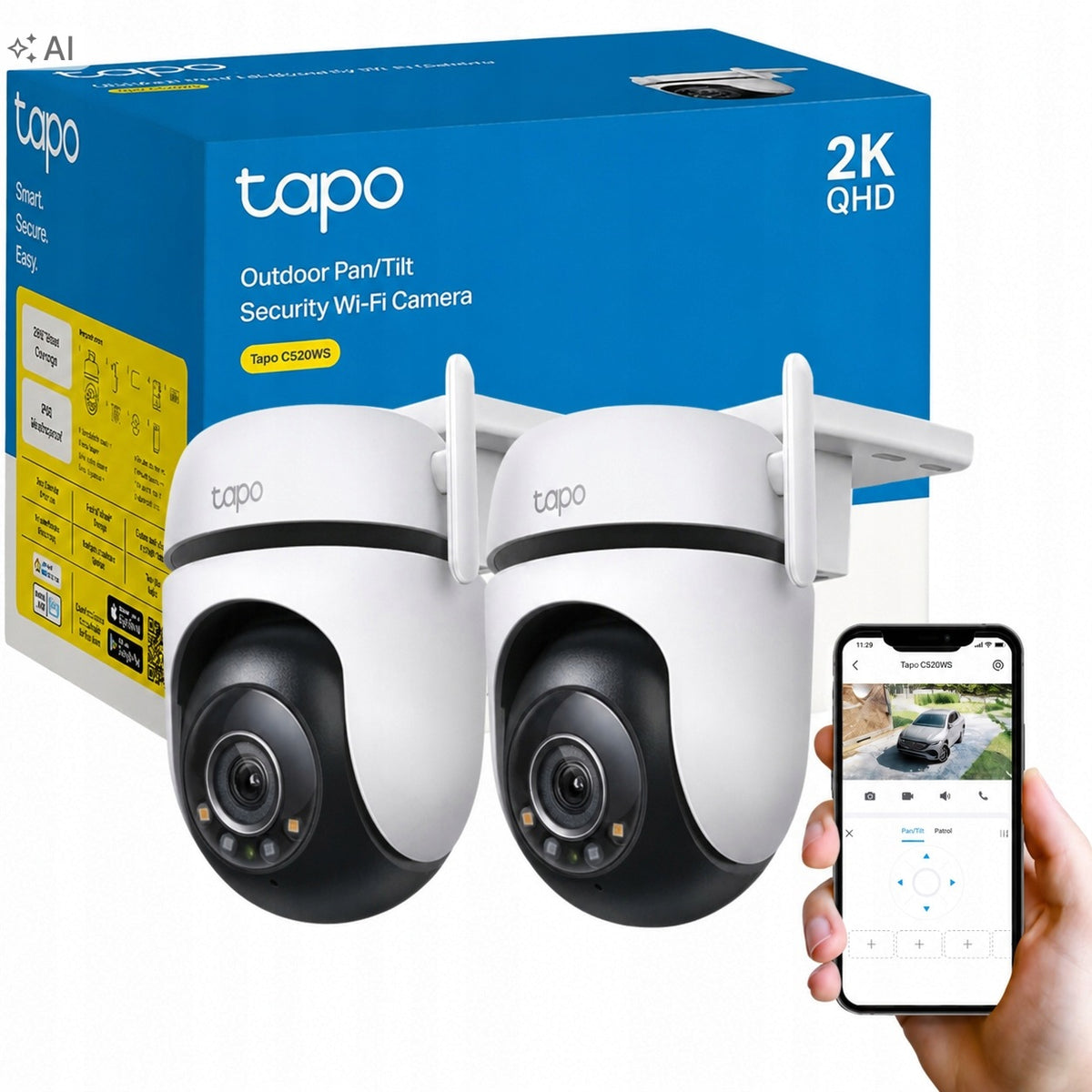 2x Outdoor WiFi Camera TP-Link Tapo C520WS 2K Rotating Color Night