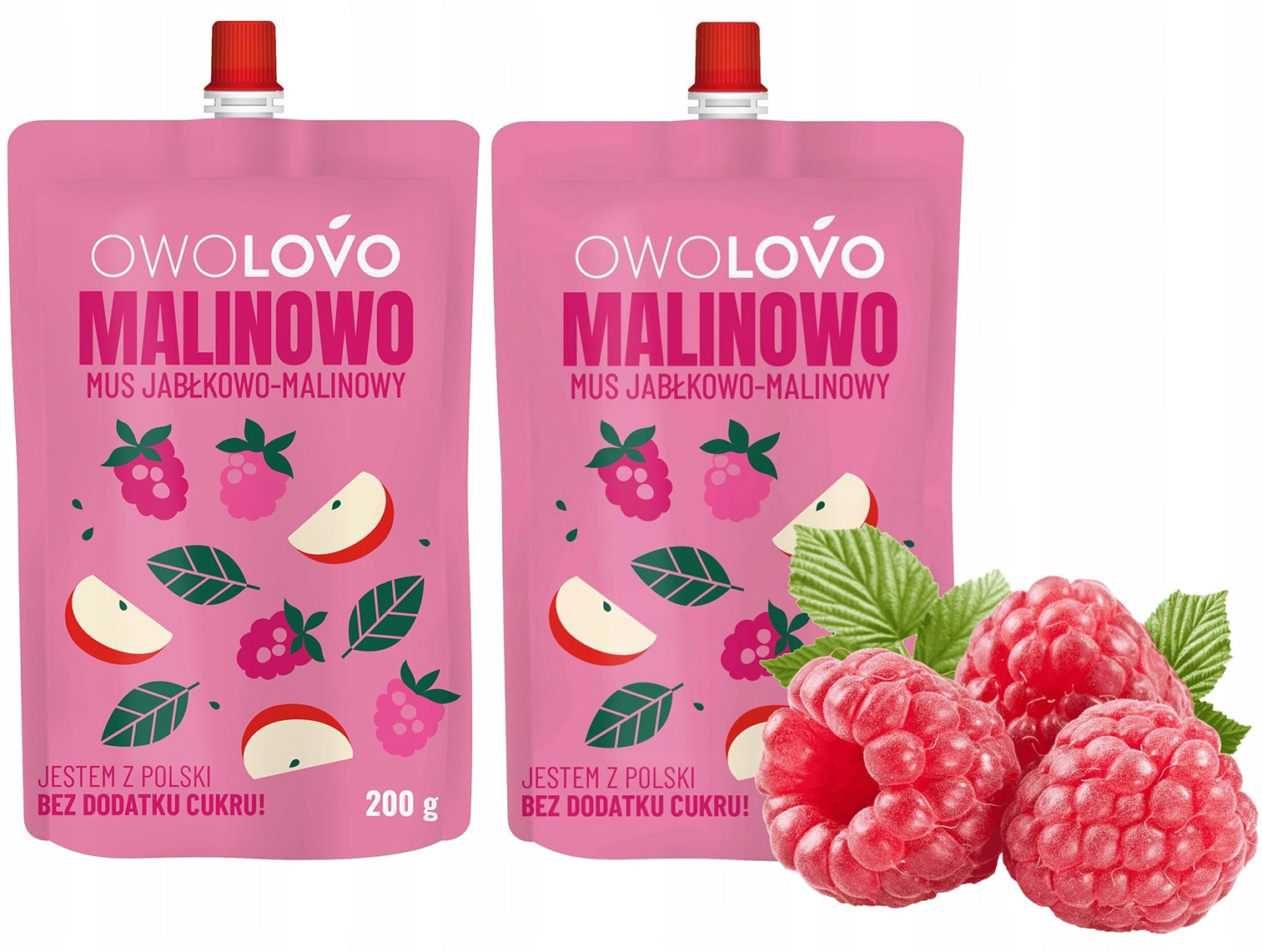 2x OwoLovo Raspberry Apple and Malate Mousse for Children 200g