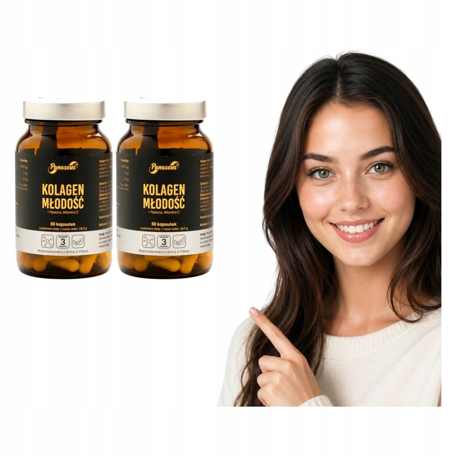 2x PANASEUS Collagen Type II Youth Hydrolyzed Beef BioPerine 50 kaps.