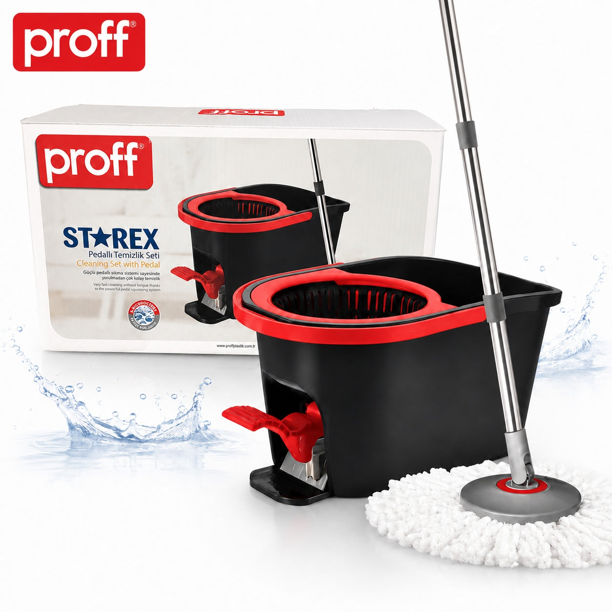 2x PROFF STAREX ROTARY MOP WITH BUCKET 14L MICROFIBER SET