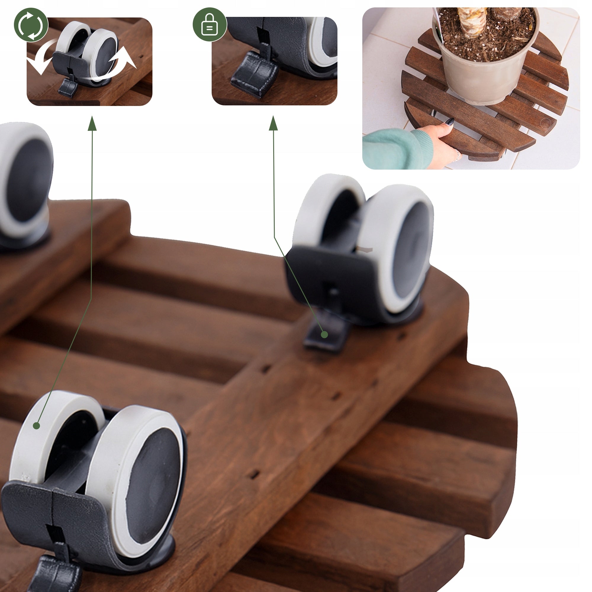 2x Pot Stand on Wheels – Elegant Wood for Interiors and Garden Material wood
