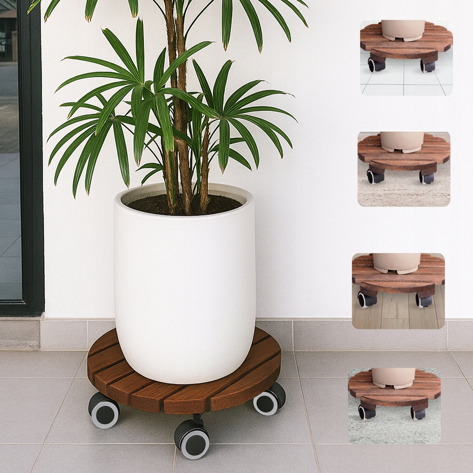 2x Pot Stand on Wheels – Elegant Wood for Interiors and Garden Product width 29.1 cm