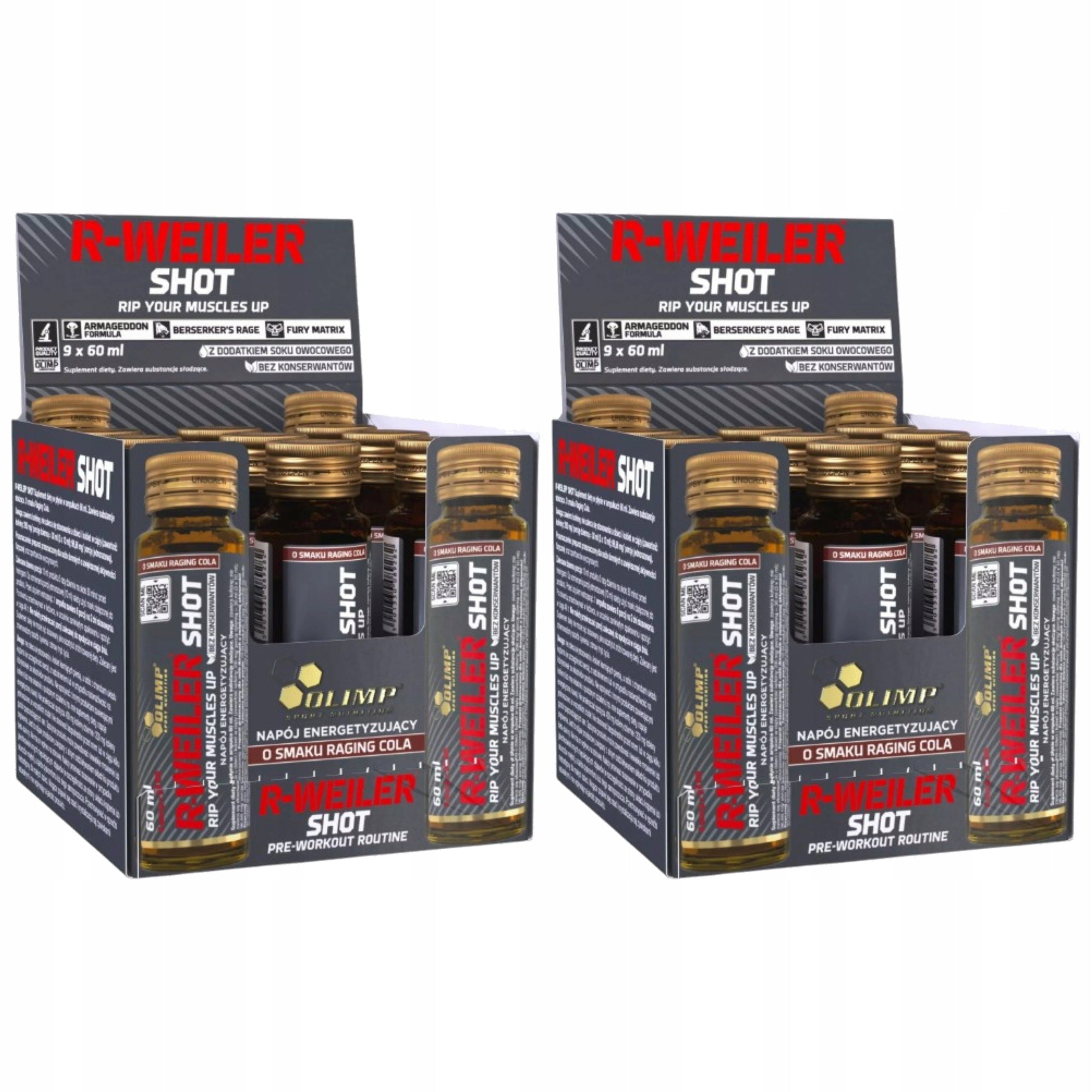 2x R-Weiler Shot Pre-workout 9x 60 ml Energy Caffeine Concentration OLI