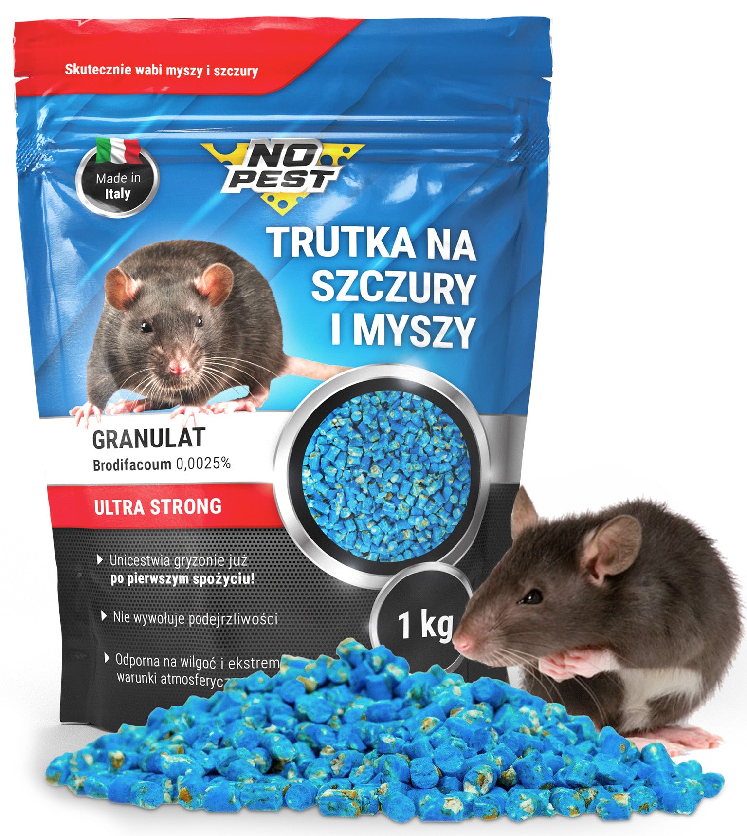 2x RAT AND MOUSE POISON GRANULES BRODIFAKUM NO PEST 1KG VERY STRONG Packaging status original
