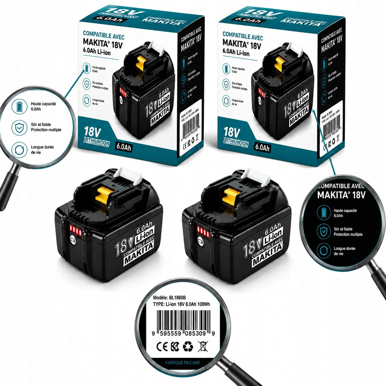 2x Rechargeable Battery 18V 6.0Ah Li-Ion for Makita LXT BL1860B BL1850B LED
