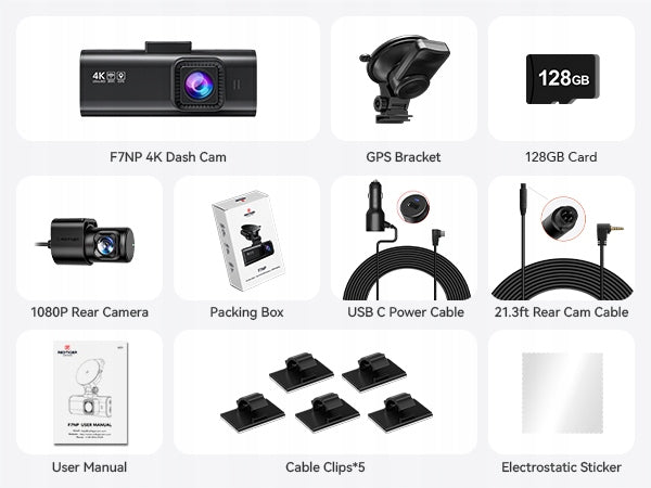 2x Redtiger F7n 4k Gps Video Recorder Front and Rear Camera Brand Redtiger