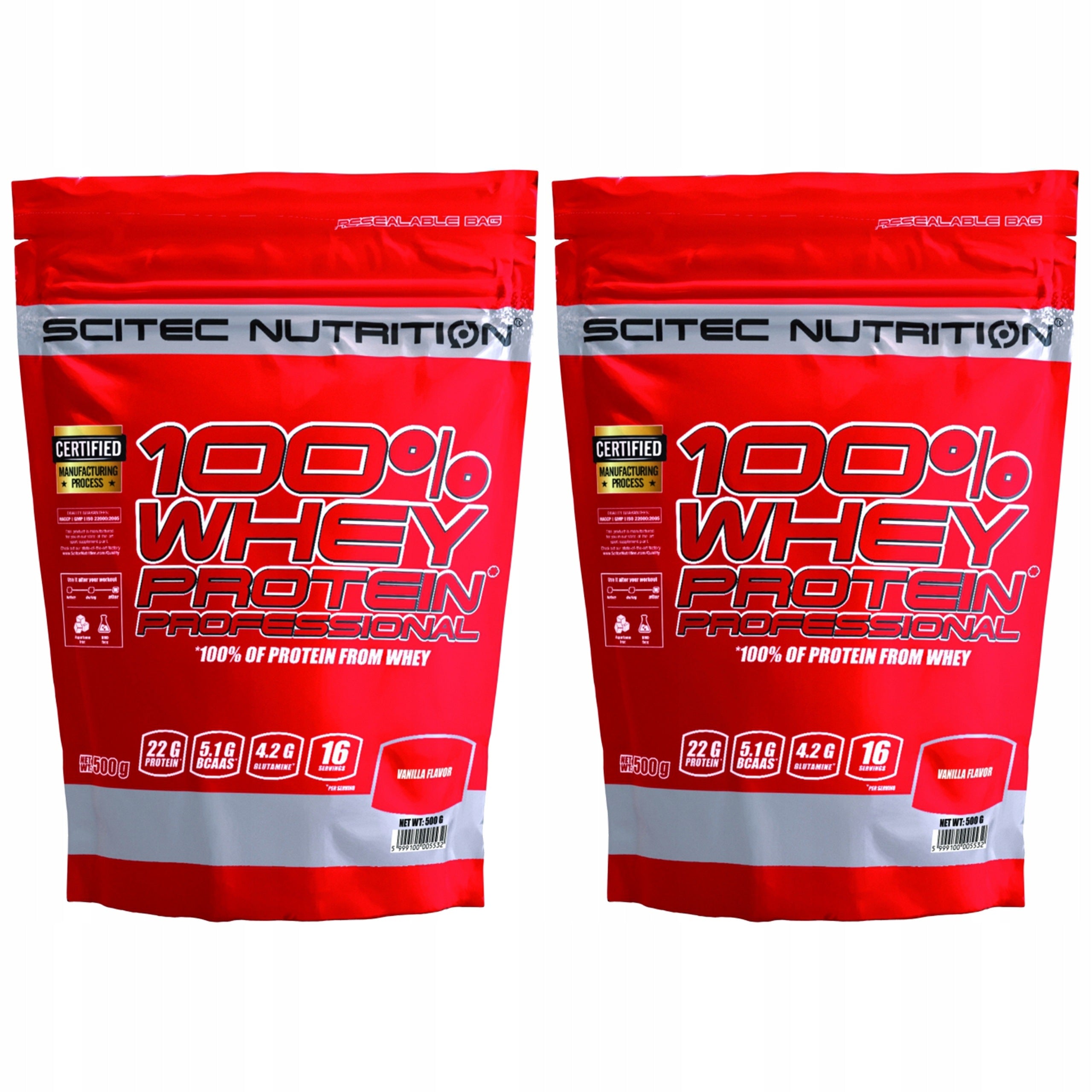 2x SCITEC 100% Whey Protein Professional 500g
