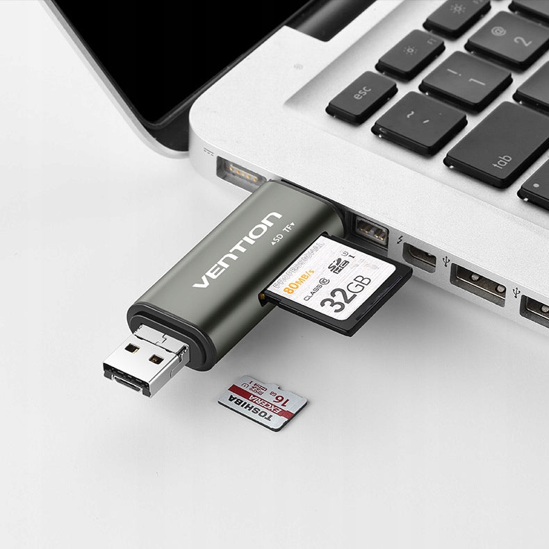 2x SD / microSD card reader Vention with USB 3.0 USB-C microSD grey connectors Kind universal