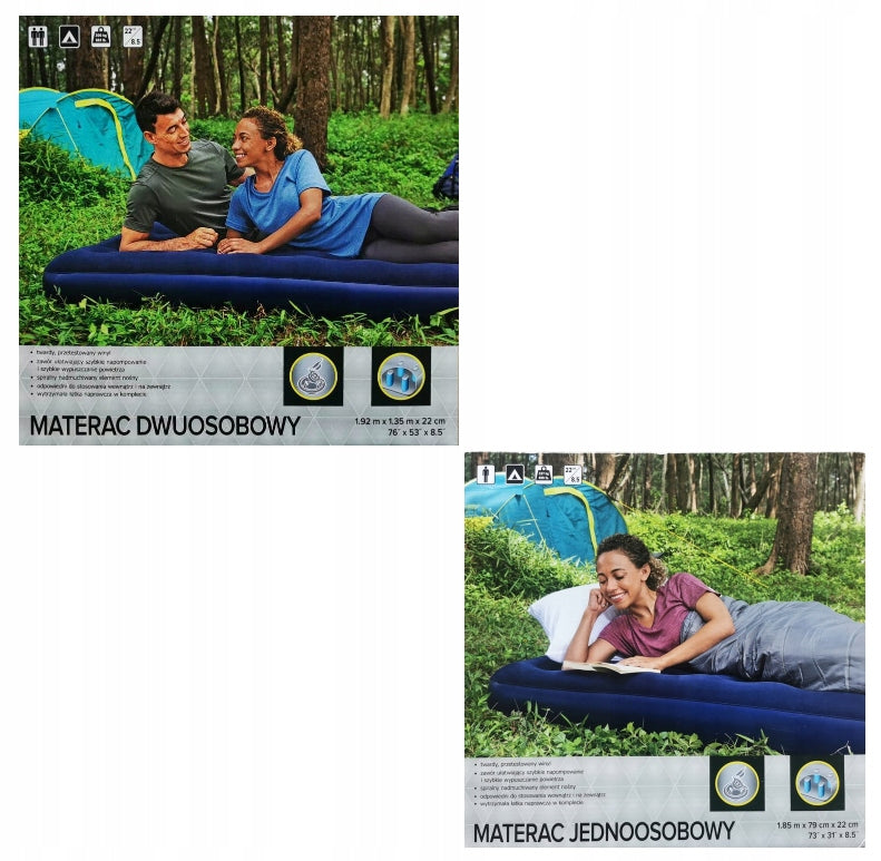 2x SINGLE + DOUBLE pumped inflatable mattress set Color blue