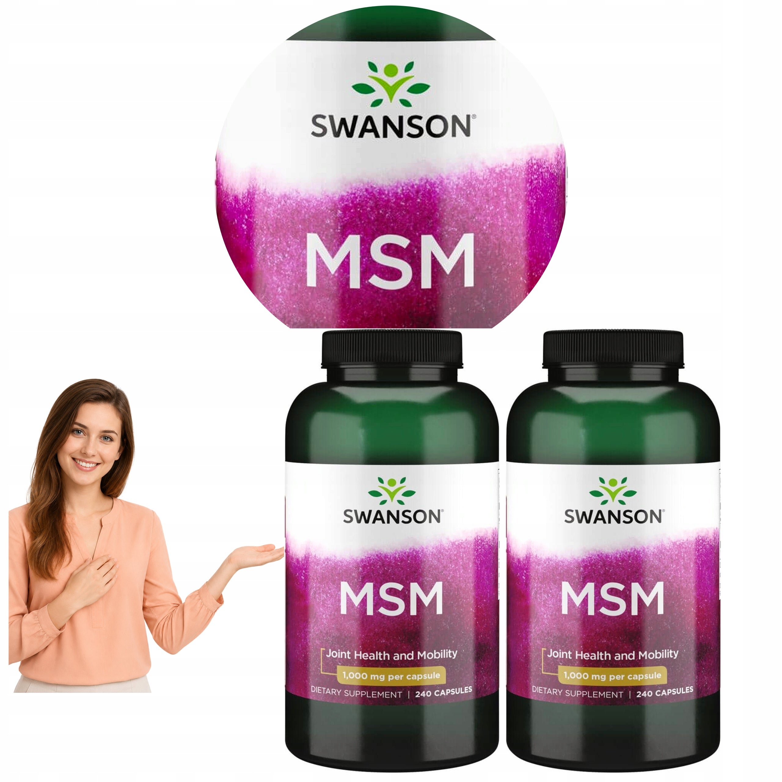 2x SWANSON MSM 1000 mg Methylsulfonylmethane Organic Sulphur 240 kaps.