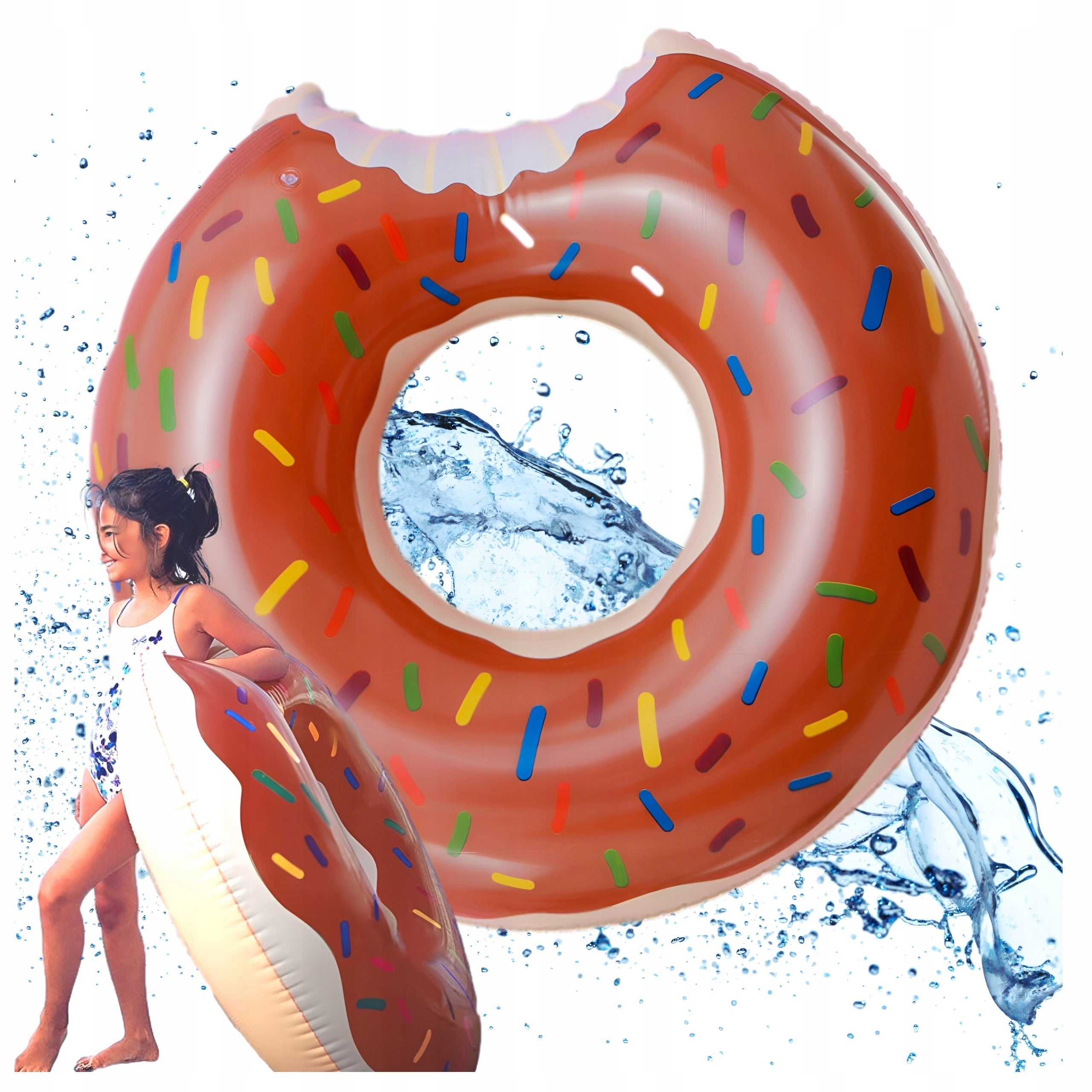 2x SWIMMING WHEEL LARGE INFLATABLE MATTRESS DONUT XXL BROWN PINK HOLIDAY Color multicolor