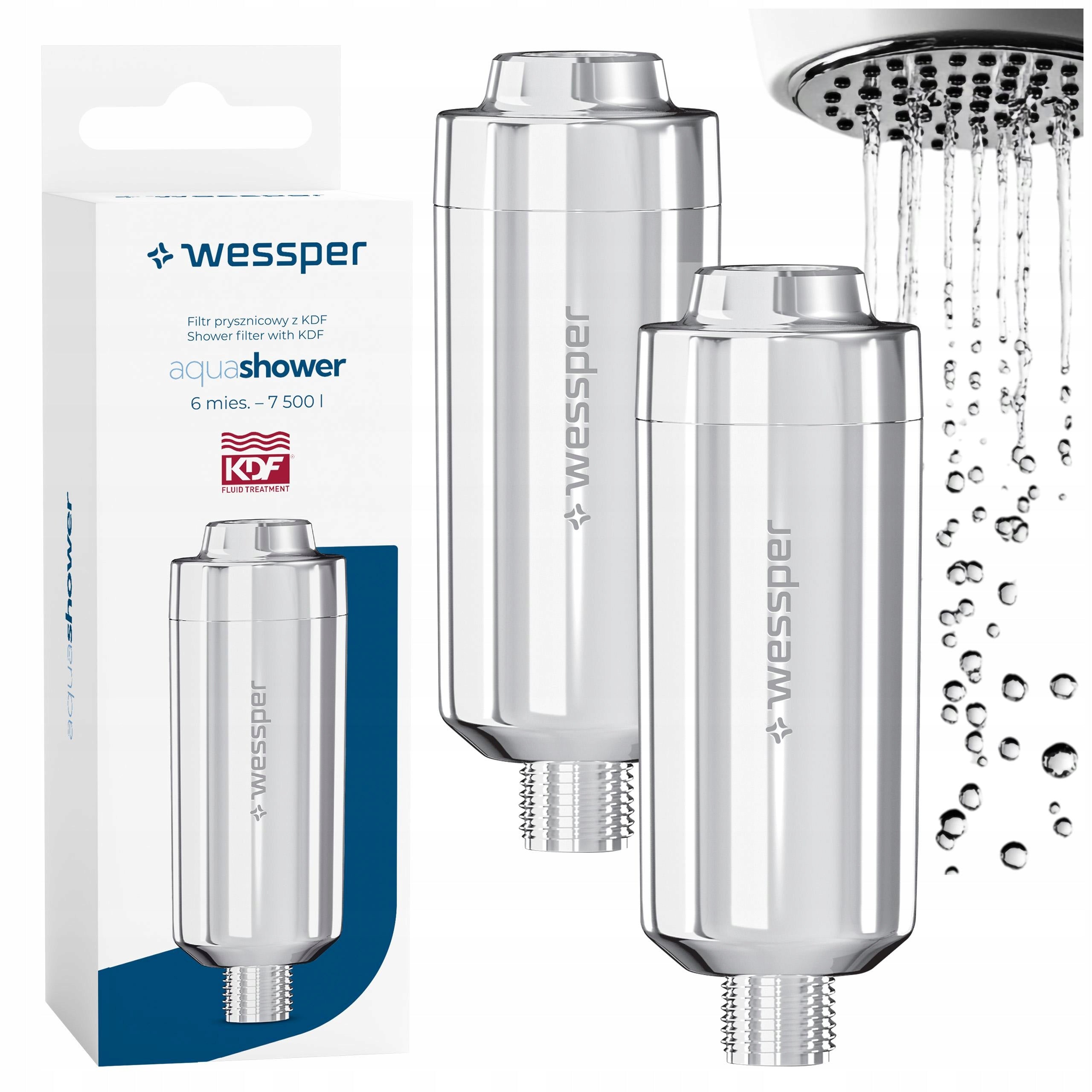2x Shower water filter for shower head silver 7500l KDF