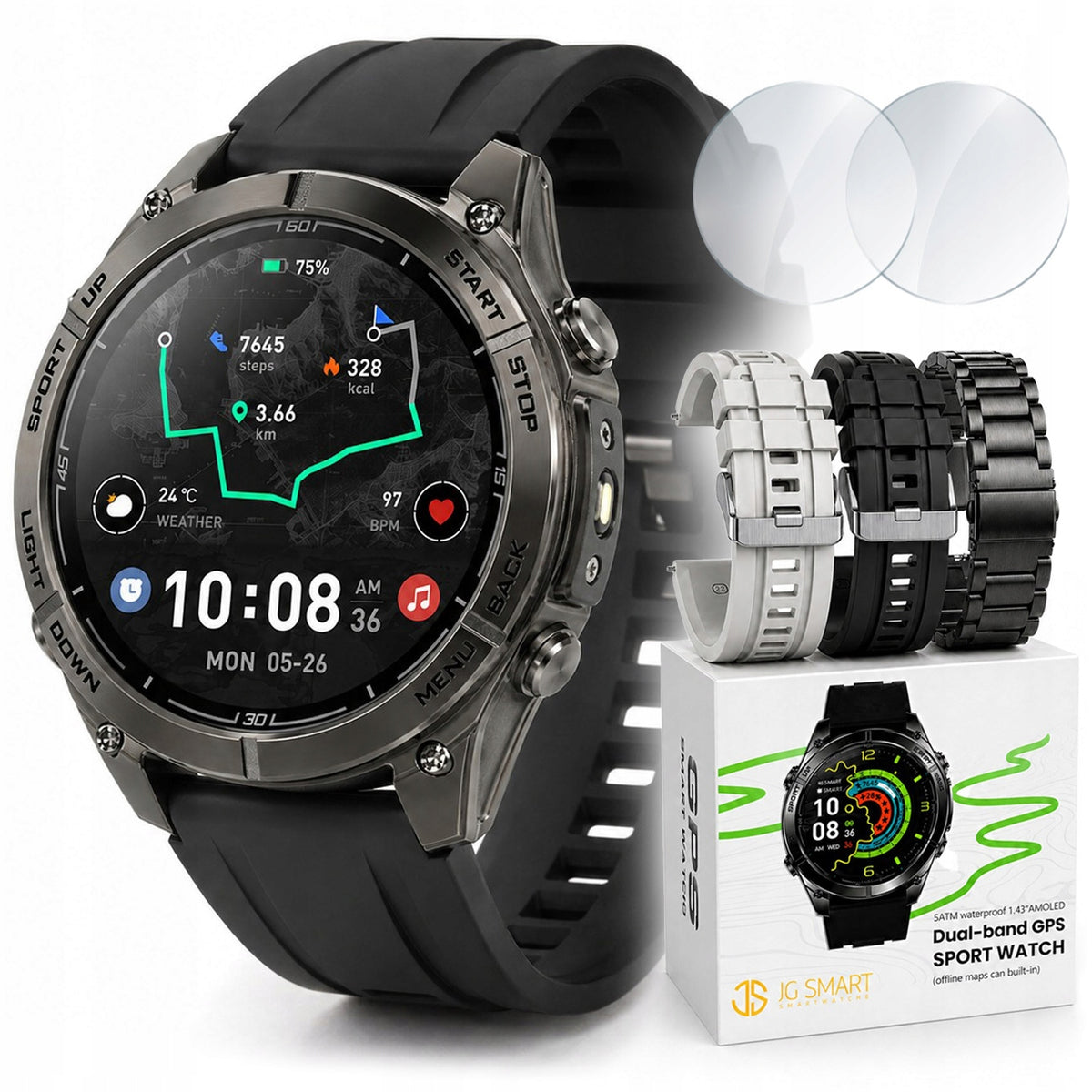 2x Smartwatch Men's Smart Watch Gps Amoled Conversation Waterproof Menu