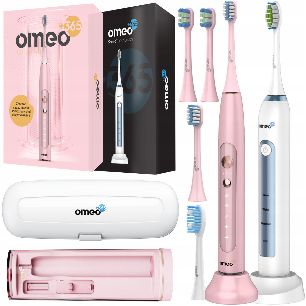 2x Sonic toothbrush for Teeth OMEO +365 Classic + UV, For Couples