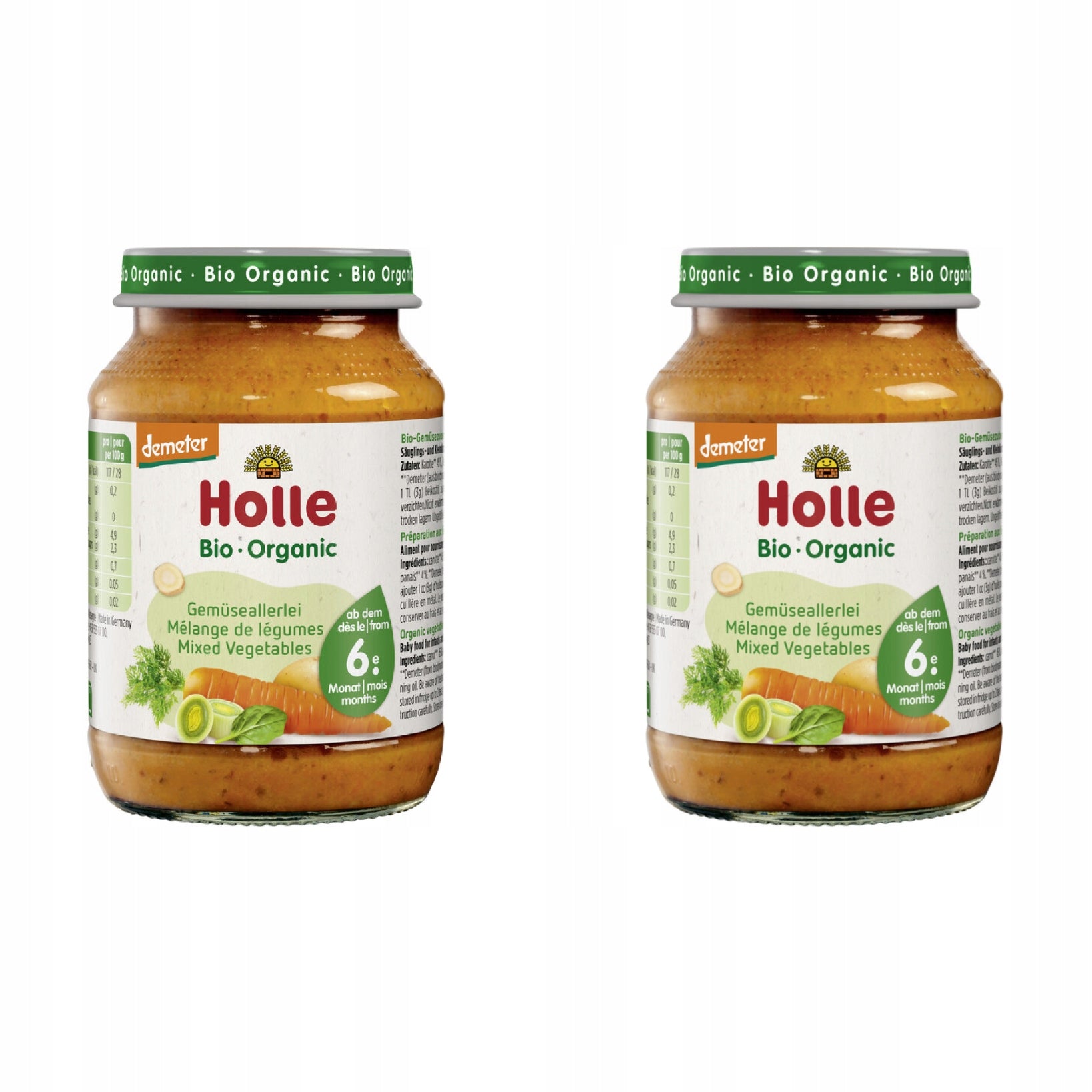 2x VEGETABLE PUREE B/D SUGARS BEZGL. FROM 6 M-CA BIO 190 g JAR- HOLLE