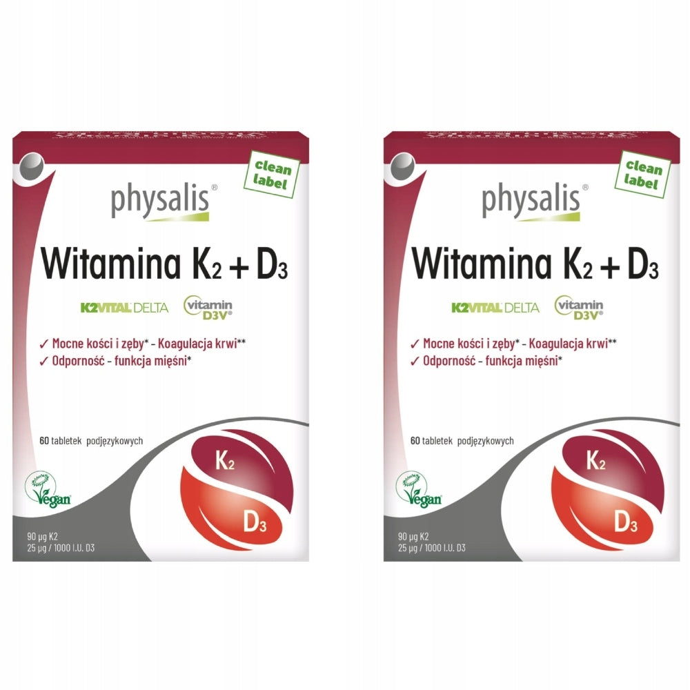 2x VITAMIN K2 + D3 60 TABLETS - PHYSALIS