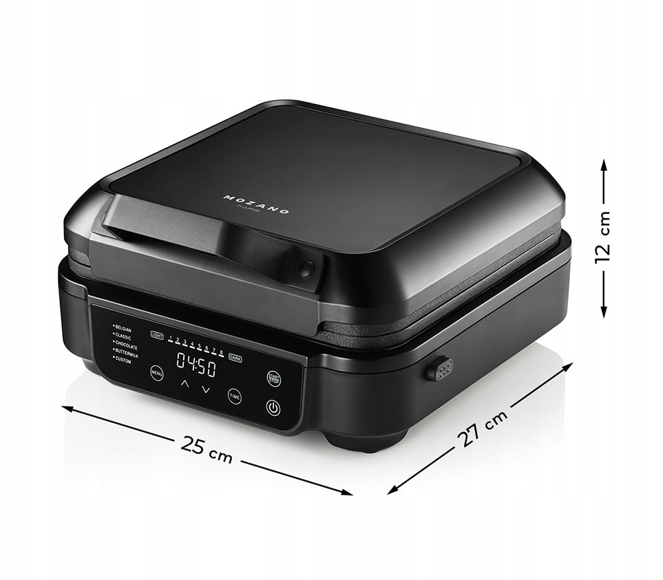 2x Waffle Iron Mozano Genius Black 2 Large Waffles 5 Programs 8 Degrees Baking