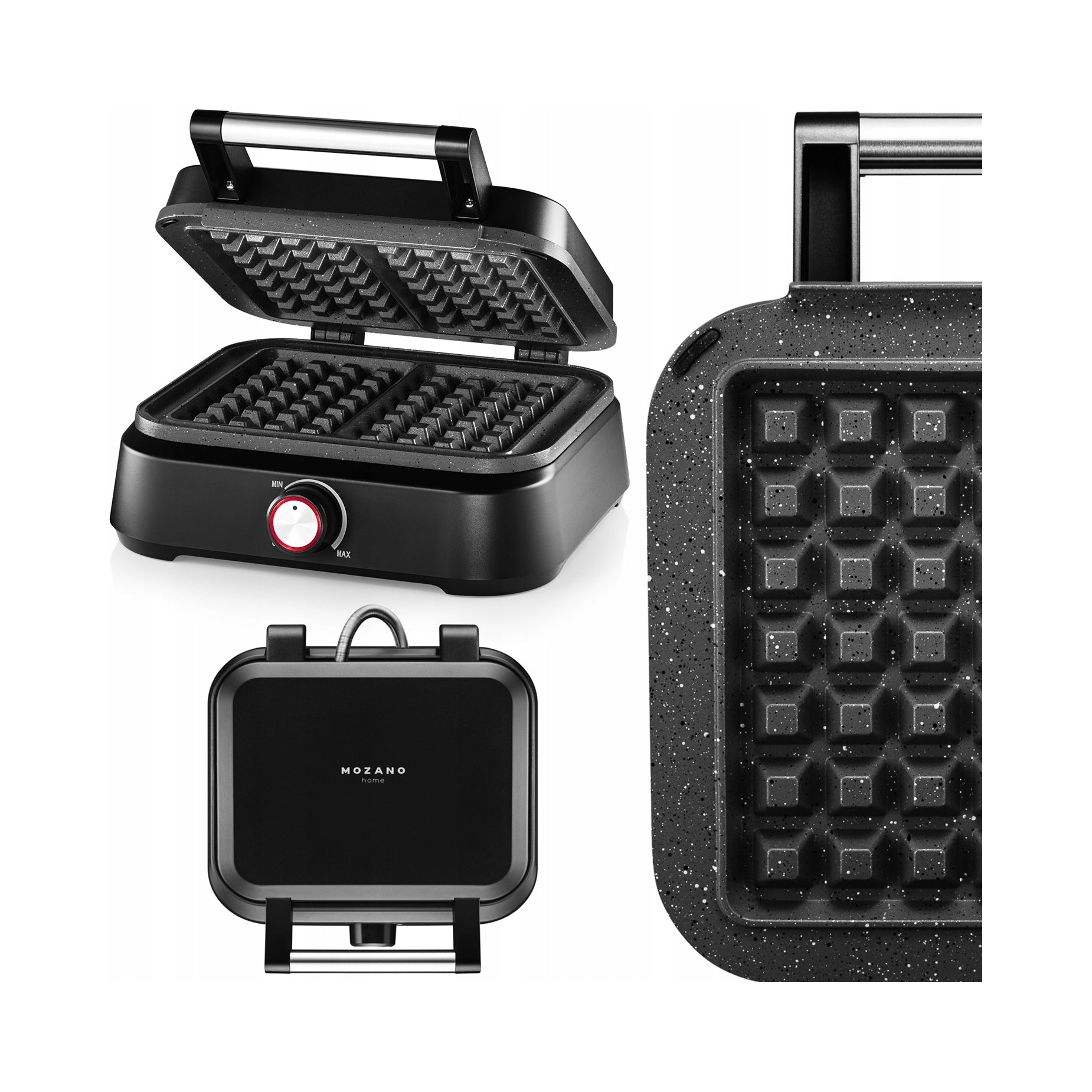 2x Waffle Iron Mozano Smart 1500w Black 2 Large Waffles