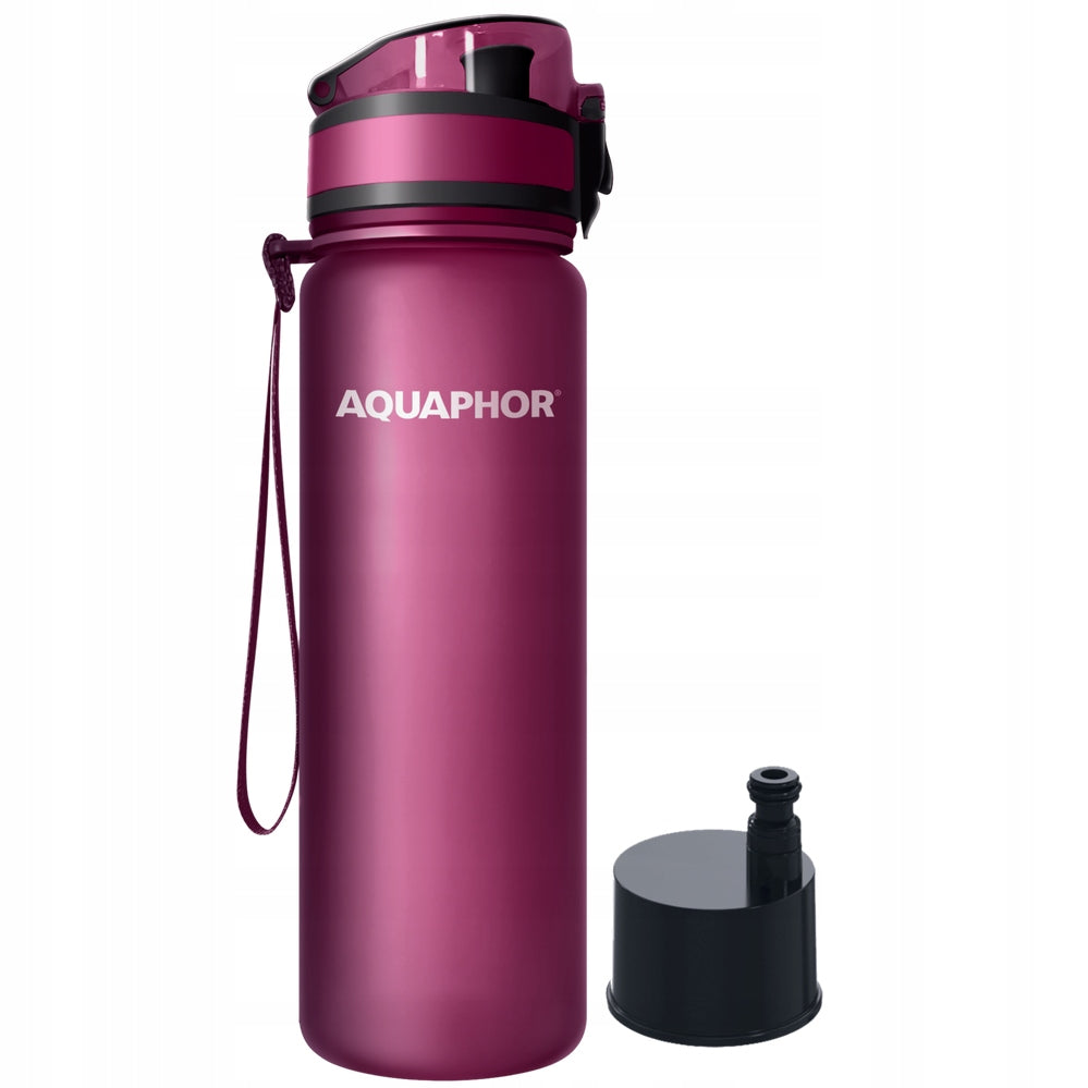 2x Water filter bottle + filter Aquaphor City burgundy 0,5l Packaging status original