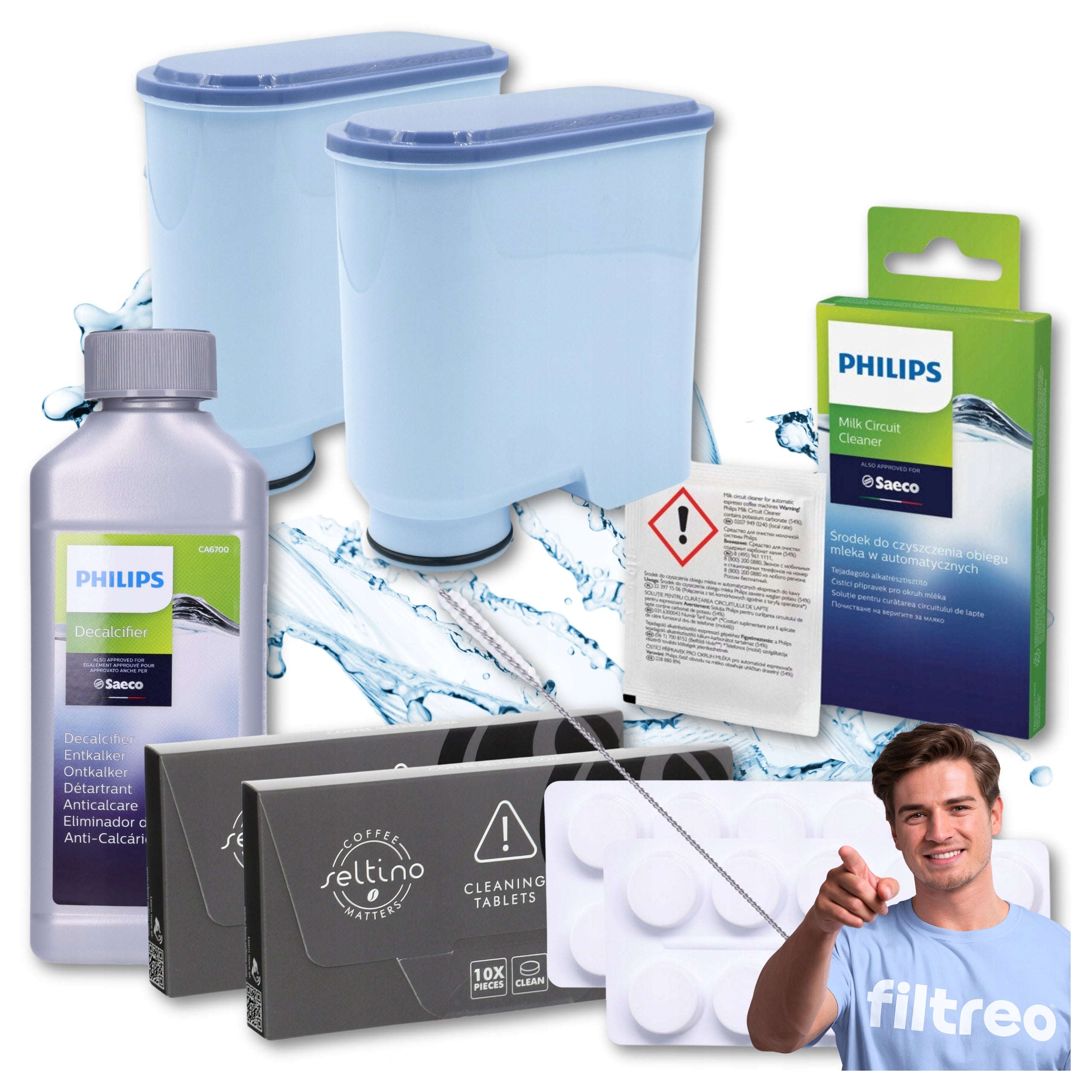 2x Water filter for PHILIPS Latte Go machine set descaler and tablets