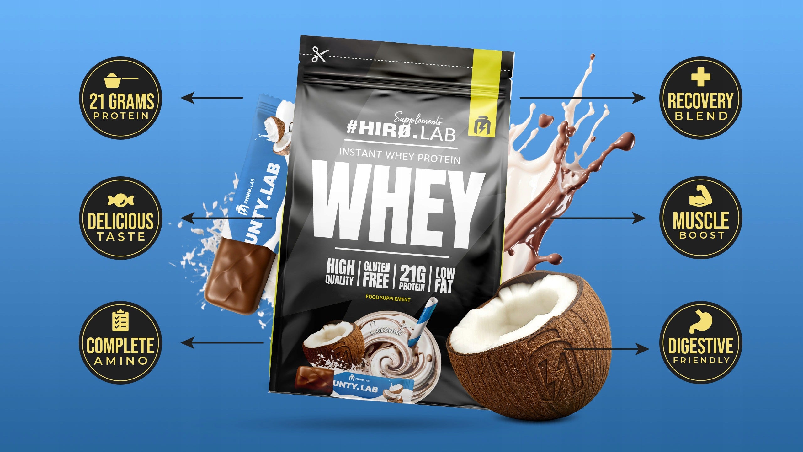 2x Whey Instant Protein Coconut 750g Muscle Regeneration HIRO.LAB Brand HIRO.LAB