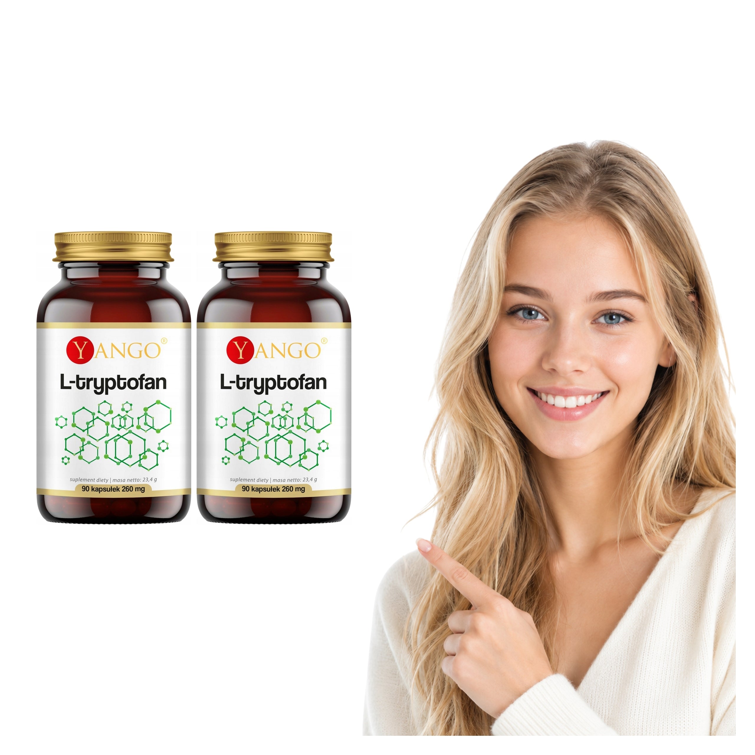 2x YANGO L-Tryptophan Amino Acid Serotonin and Melatonin Precursor 90 kaps.