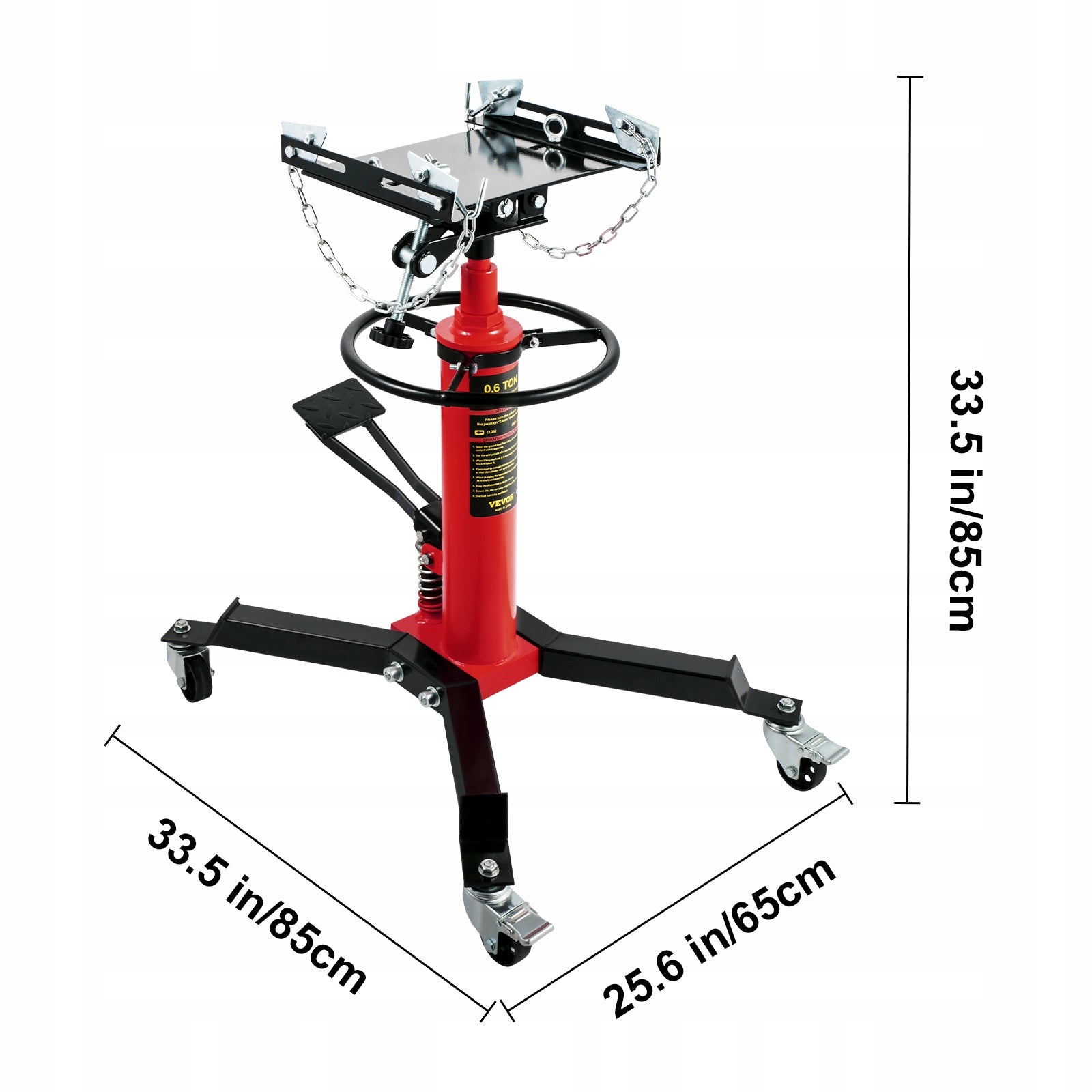 3/5 Ton Hydraulic Transmission Jack 1322lbs 2 Stage Swivel Wheel Red Maximum lifting height 1700 mm