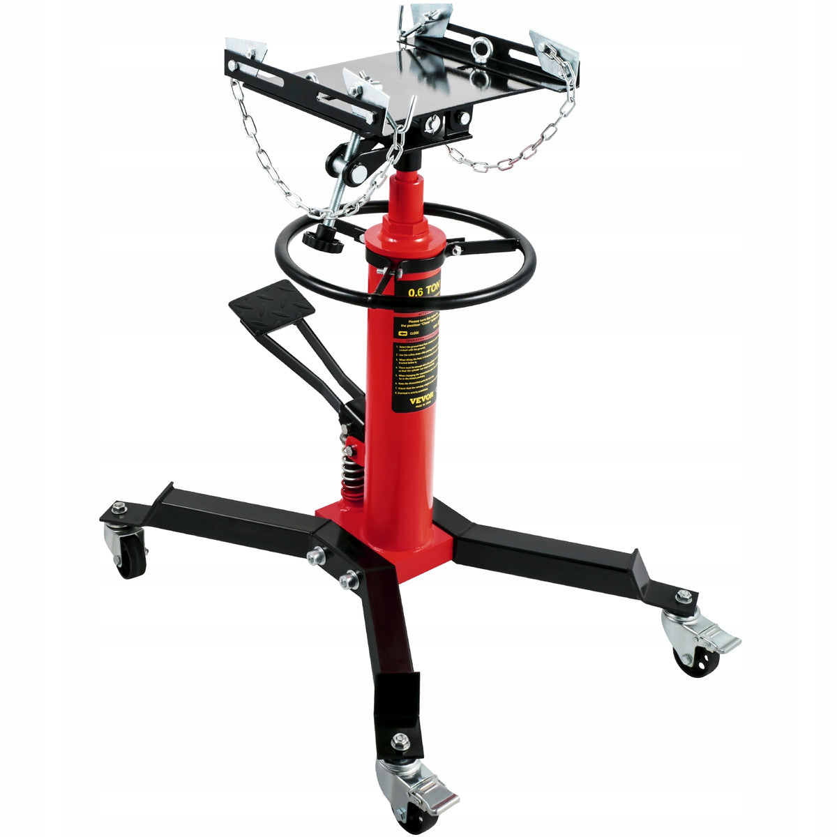 3/5 Ton Hydraulic Transmission Jack 1322lbs 2 Stage Swivel Wheel Red Minimum lifting height 850 mm