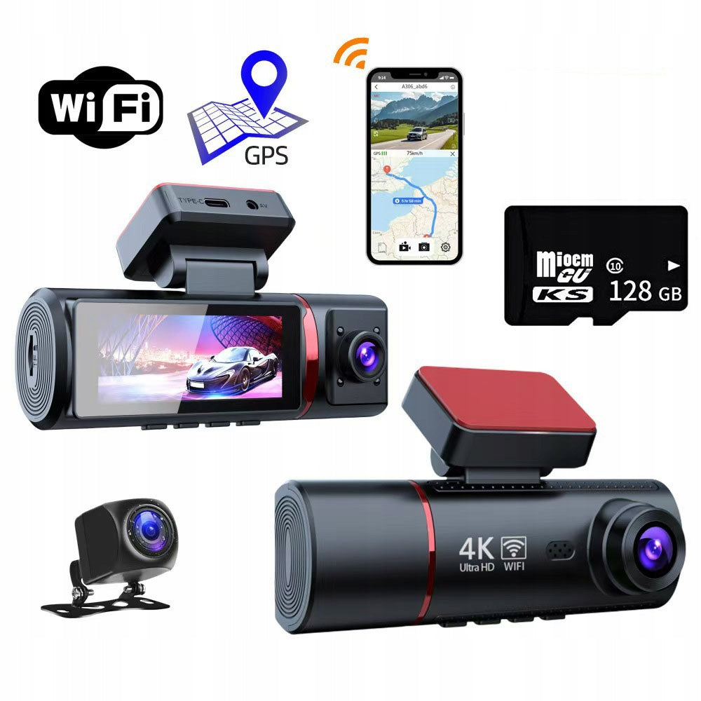 3 Channel Video Recorder REDT.IGER A3 2.5K Front Inside Rear WiFi 128GB