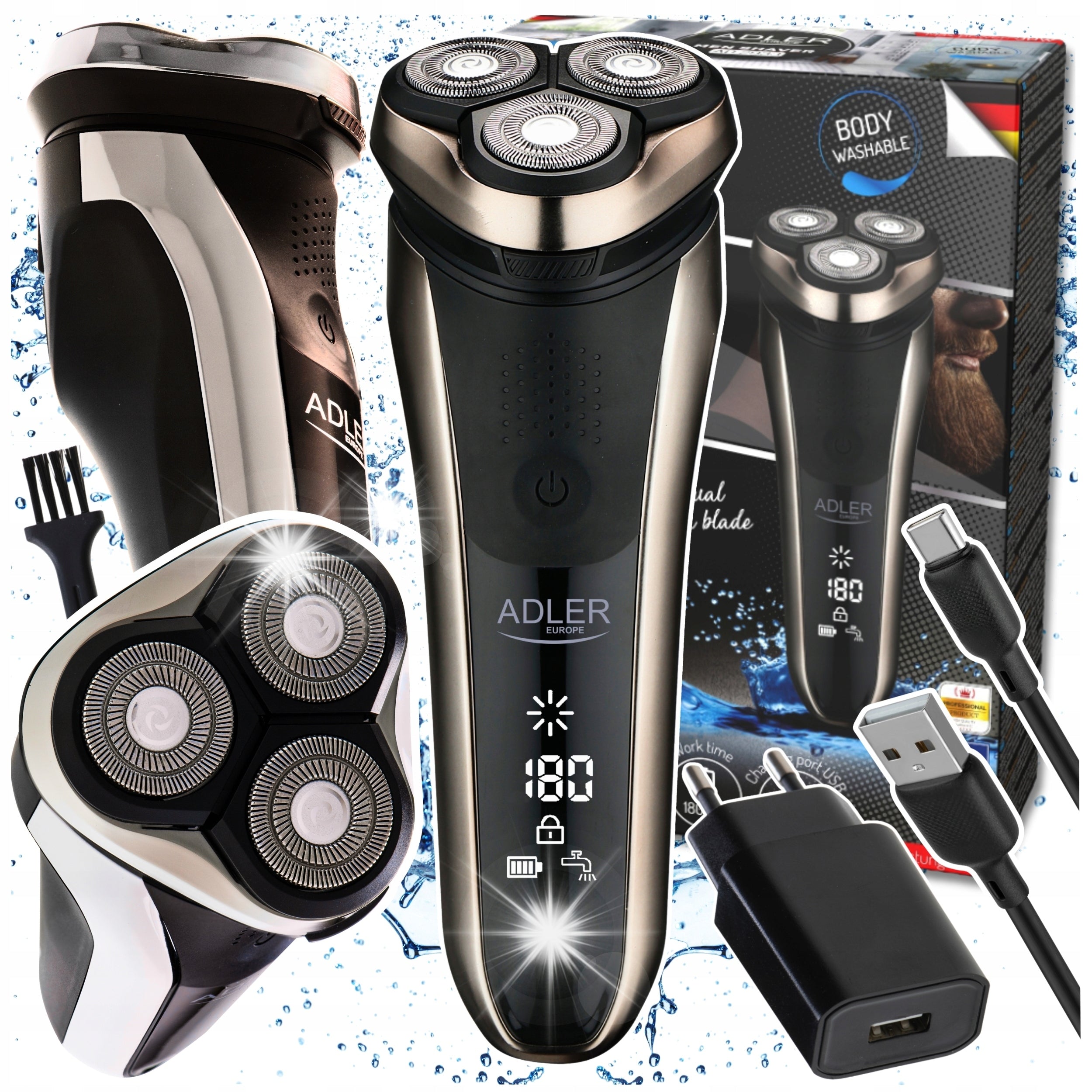 3 Head Electric Shaver Waterproof Beard Machine Adler