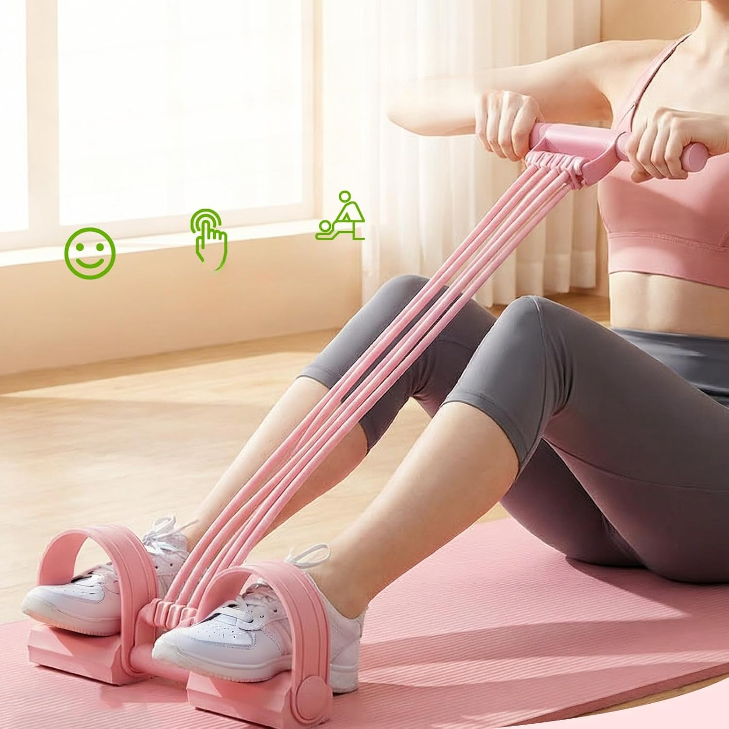 3 IN 1 8-TUBE LEG EXERCISE PULLER WITH PEDALS YOGA ELASTIC ROPE-PINK Brand sidinifu