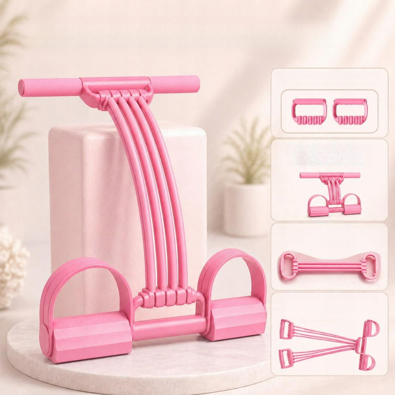 3 IN 1 8-TUBE LEG EXERCISE PULLER WITH PEDALS YOGA ELASTIC ROPE-PINK Packaging status original