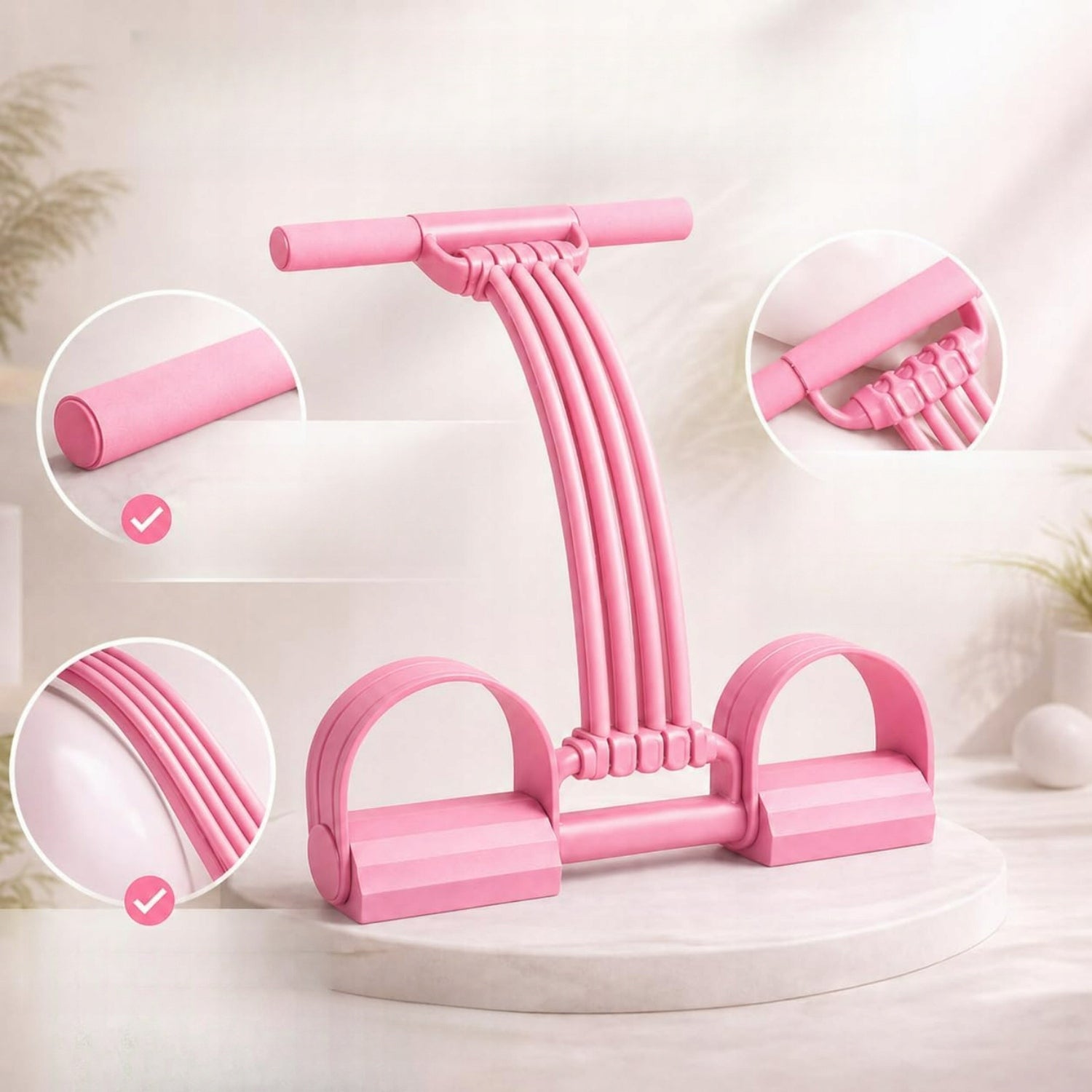 3 IN 1 8-TUBE LEG EXERCISE PULLER WITH PEDALS YOGA ELASTIC ROPE-PINK Width 50 mm