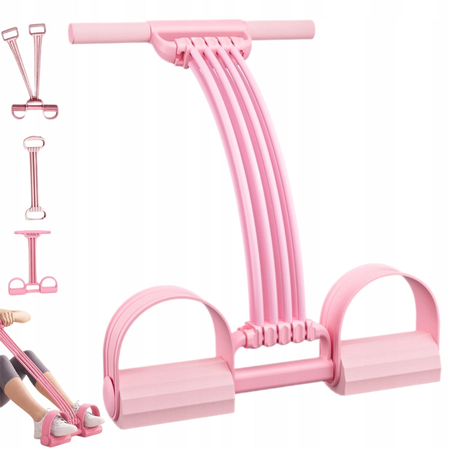 3 IN 1 8-TUBE LEG EXERCISE PULLER WITH PEDALS YOGA ELASTIC ROPE-PINK