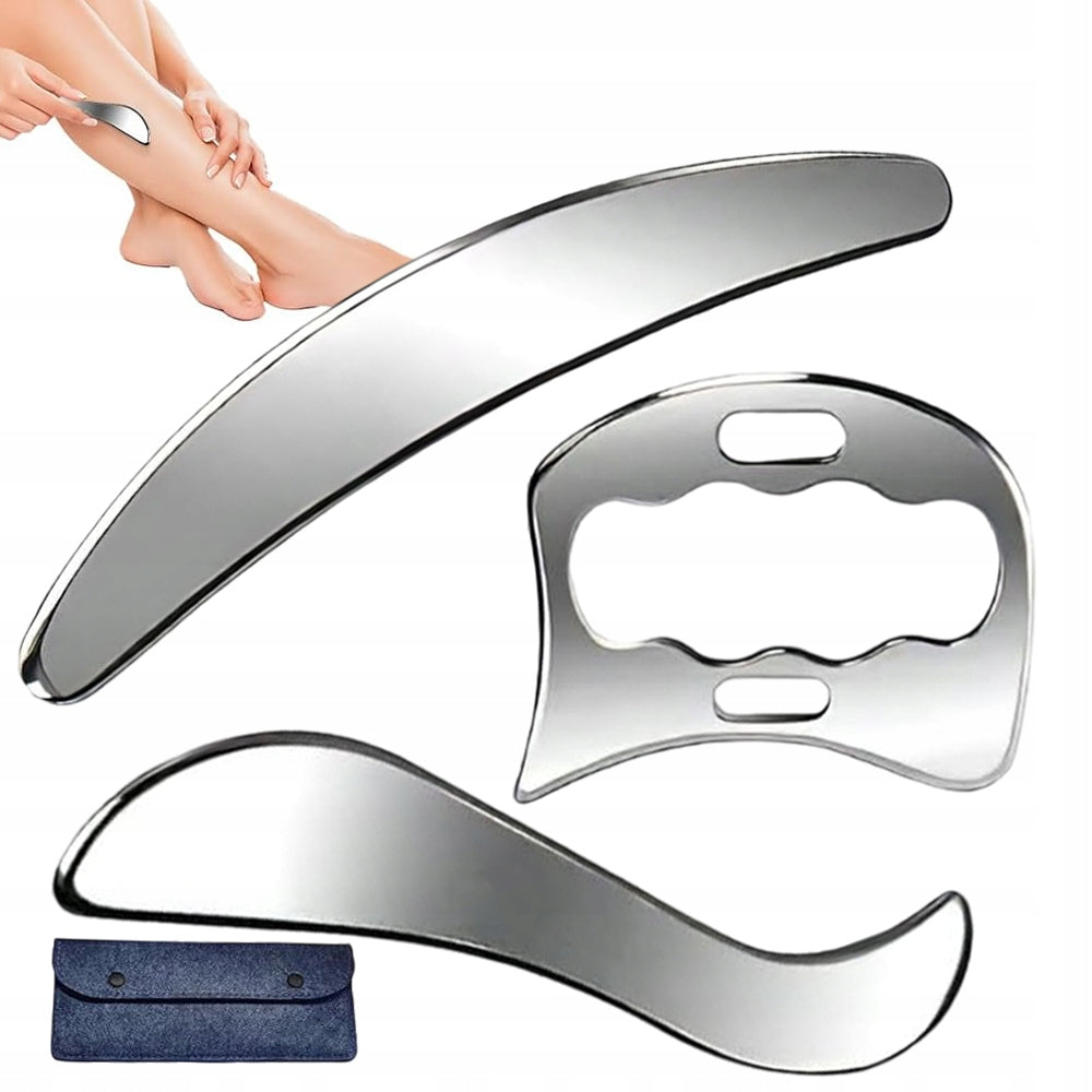 3 IN 1 GUA SHA MASSAGER FOR BACK, NECK, FEET- MASSAGE PLATE METAL STEEL