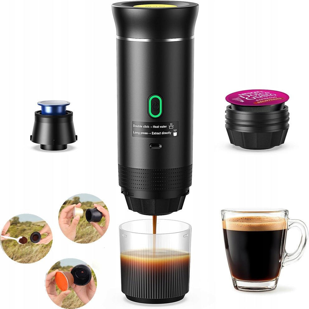3-IN-1 PORTABLE CAPSULE GROUND COFFEE MACHINE FOR CAR, 7500MAH RECHARGEABLE