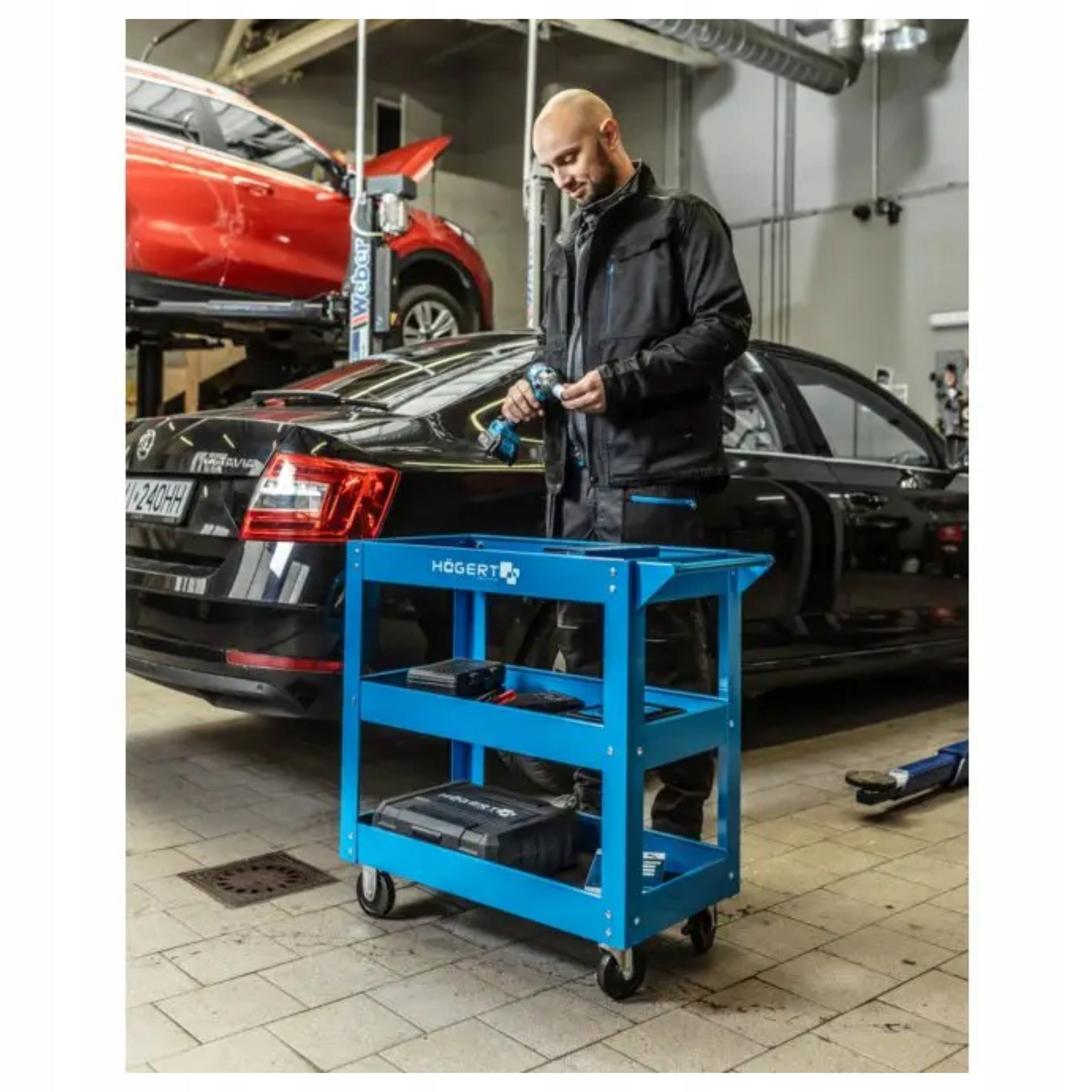3-LEVEL OPEN WORKSHOP TROLLEY 110 KG HÖGERT TECHNIC HT7G570 Packaging status original
