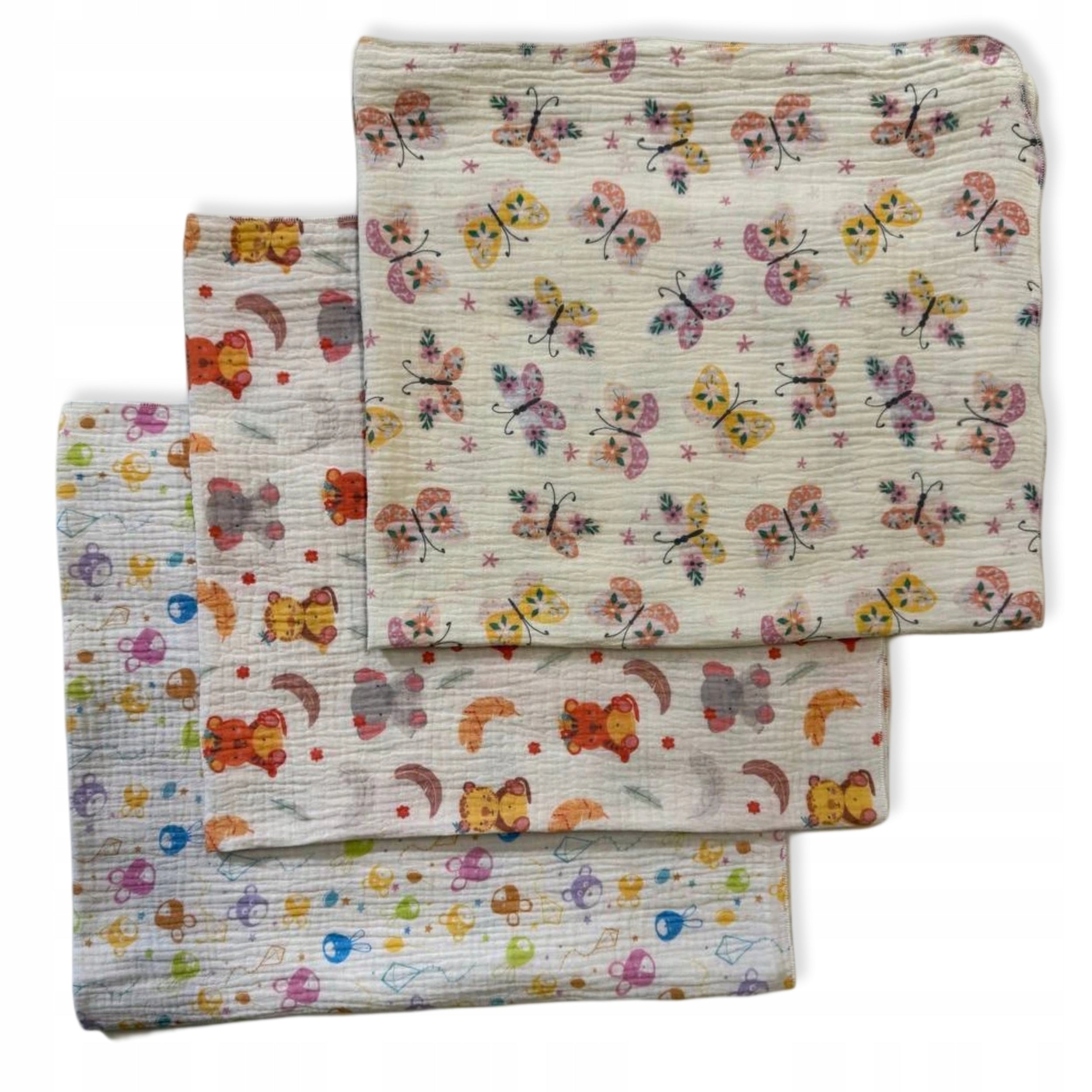 3-PACK MINI DIAPERS MUSLIN 38x38 ClothS BUTTERFLIES ANIMALS