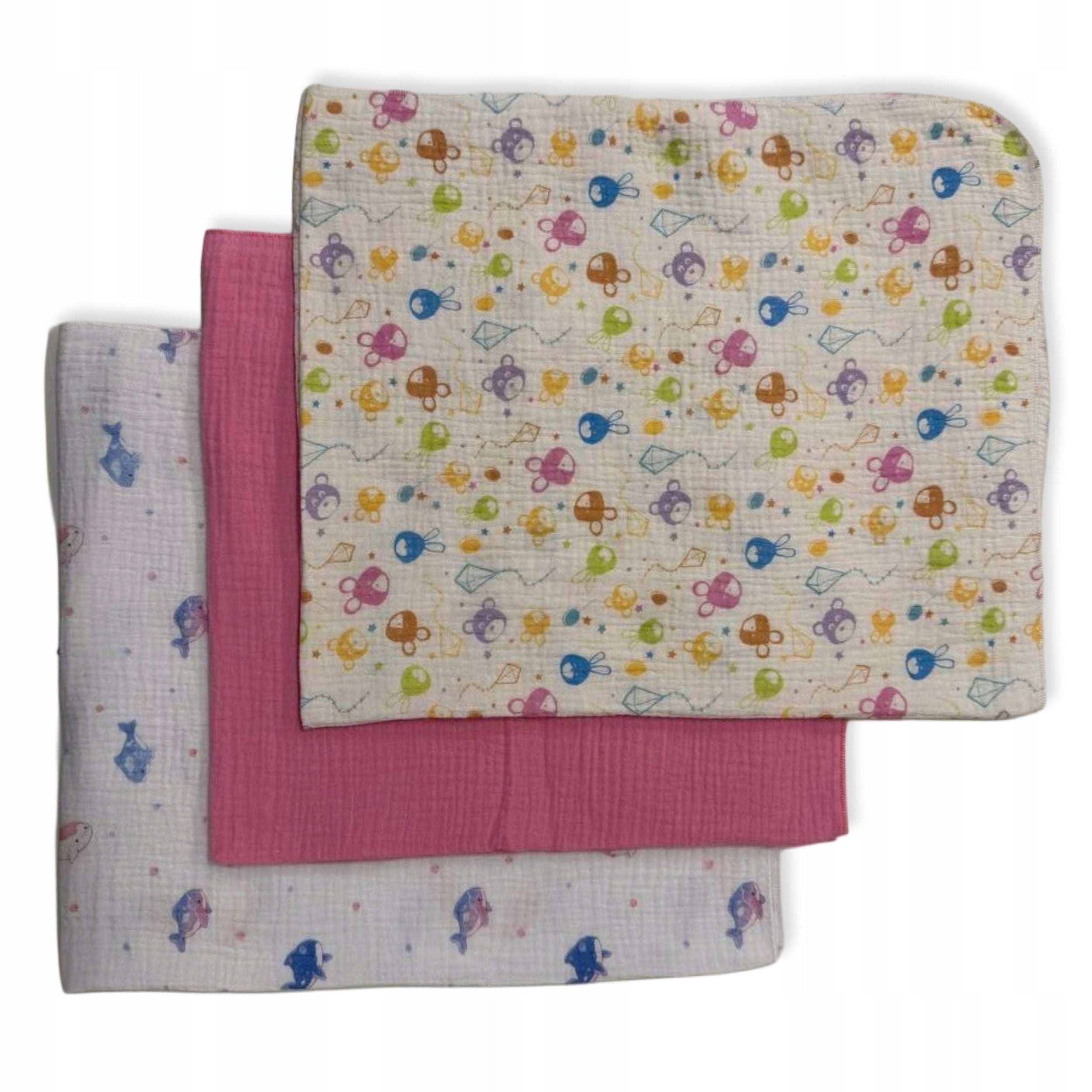 3-PACK MINI DIAPERS MUSLIN 38x38 ClothS DOLPHIN ANIMALS ROSES