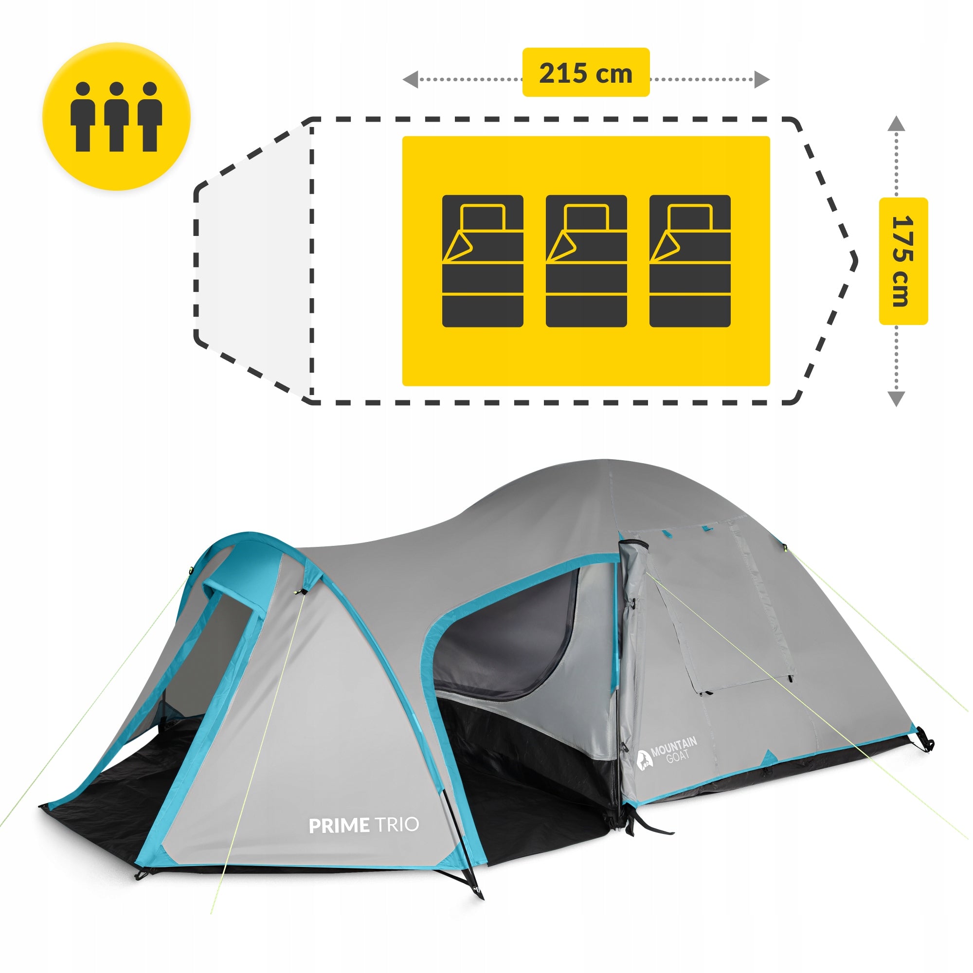 3-PERSON CAMPING TENT, MOUNTAIN GOAT PRIME TRIO Manufacturer code Namiot turystyczny PRIME DUO MOUNTAIN GOAT