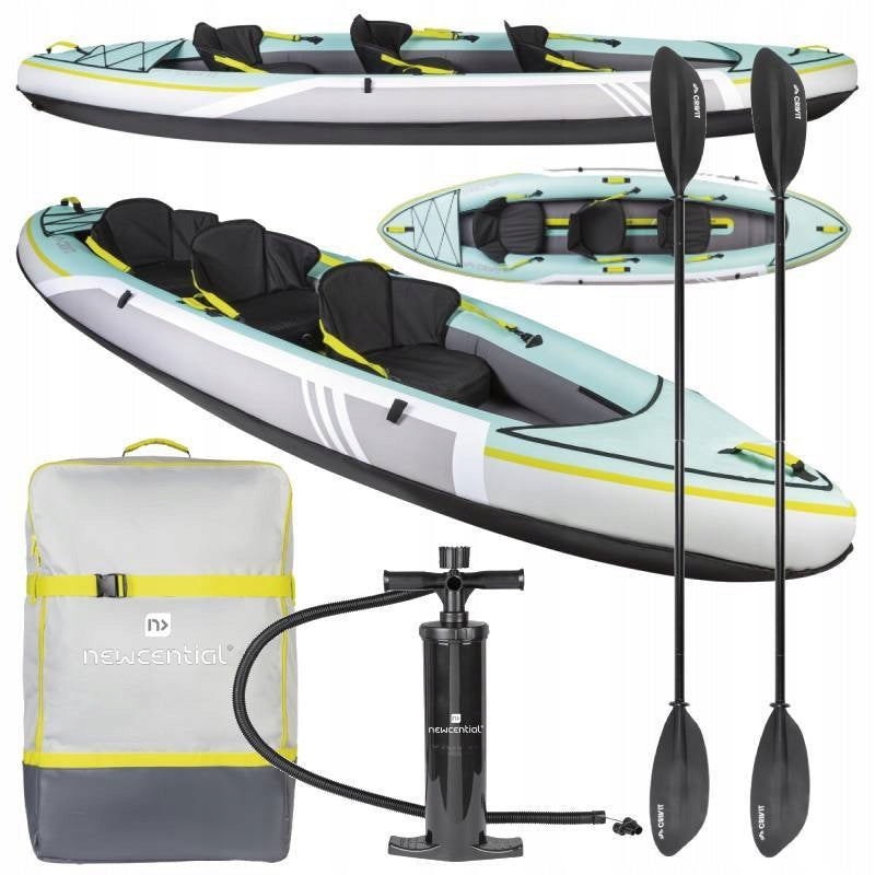 3-PERSON INFLATABLE KAYAK NEWCENTIAL 382 cm 230 kg PADDLE + PUMP + BACKPACK