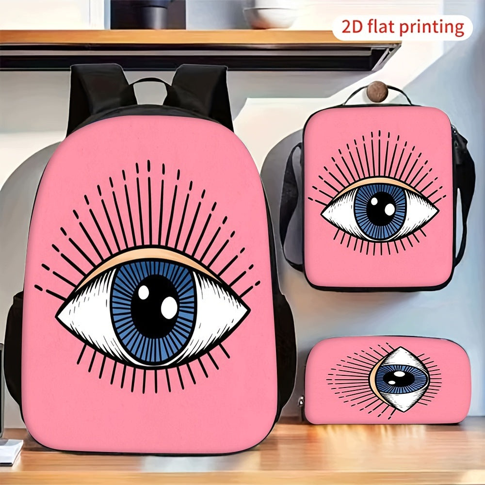 3-Pack Art Eye Print Backpack Set, Crossbody Bag, Pencil Case