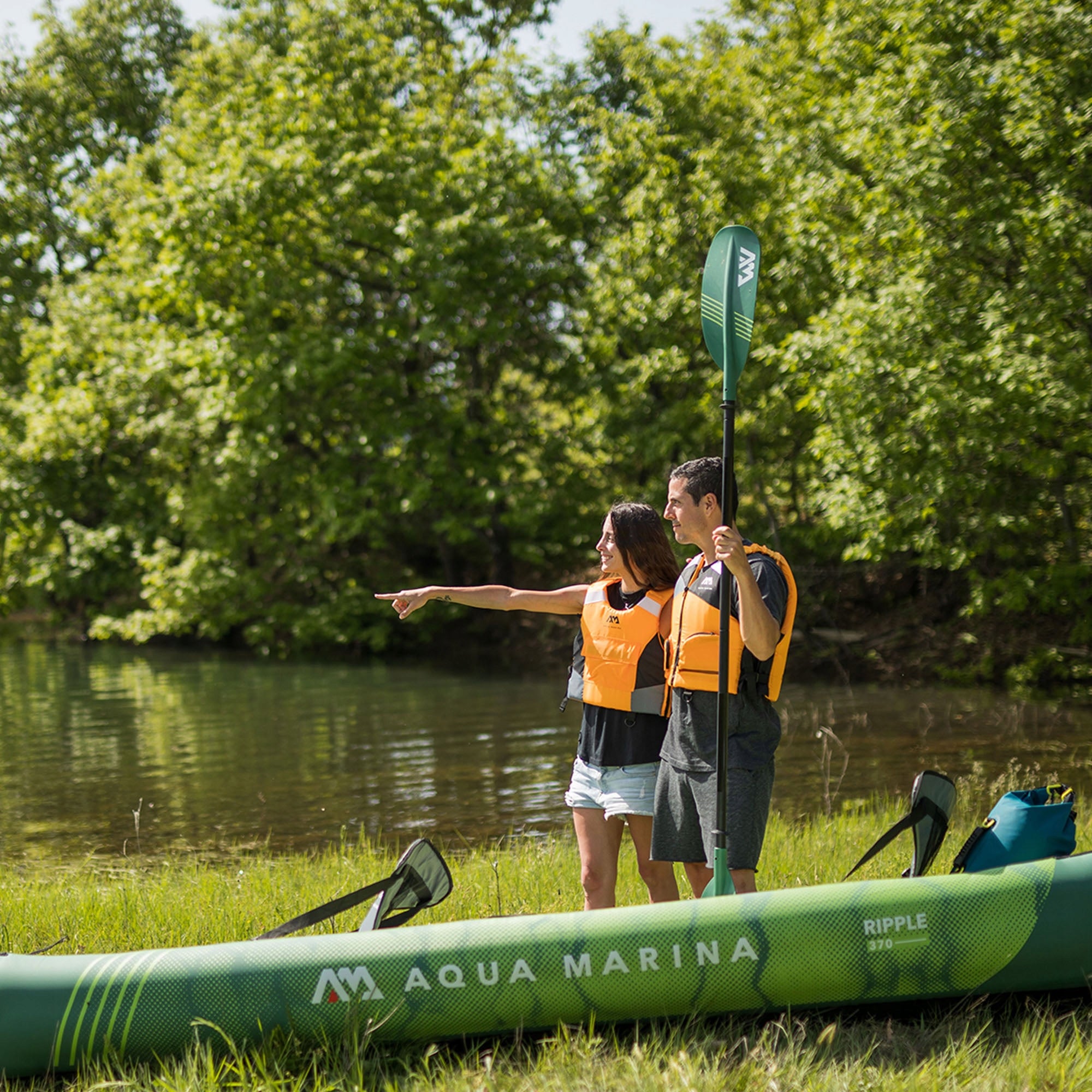 3-Person Pumped Kayak 12'2" Aqua Marina Recreational Canoe Green OS Width 85 cm
