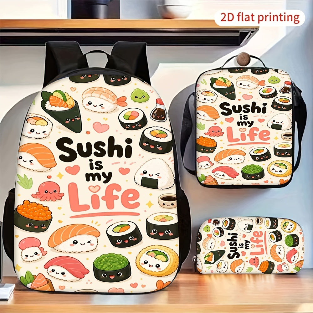 3 Piece Backpack Set - Cute 2D Flat Cartoon Print Backpack Set