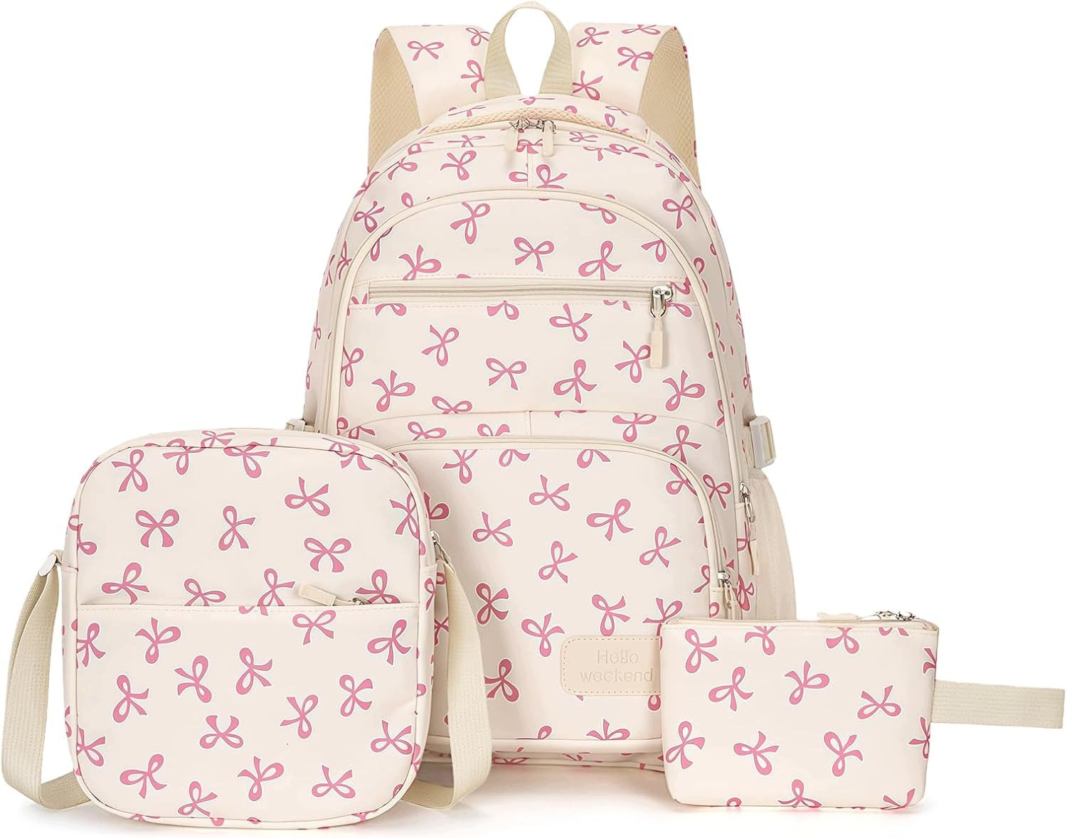 3-Piece School Backpack Set: Purse & Pouch for Girls - Pink Bows Manufacturer code Plecak zestaw w kokardki 3w1