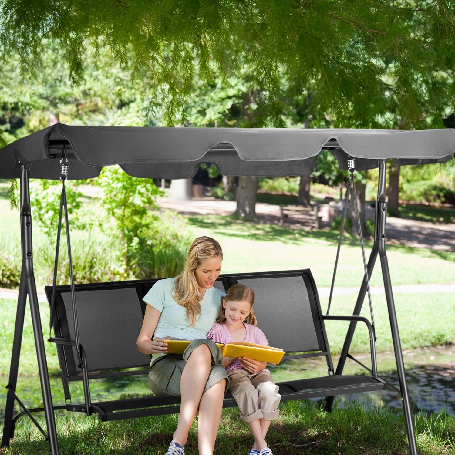 3 SEATER FREESTANDING GARDEN SWING WITH ADJUSTABLE VISOR OUTTEC Manufacturer Outtec
