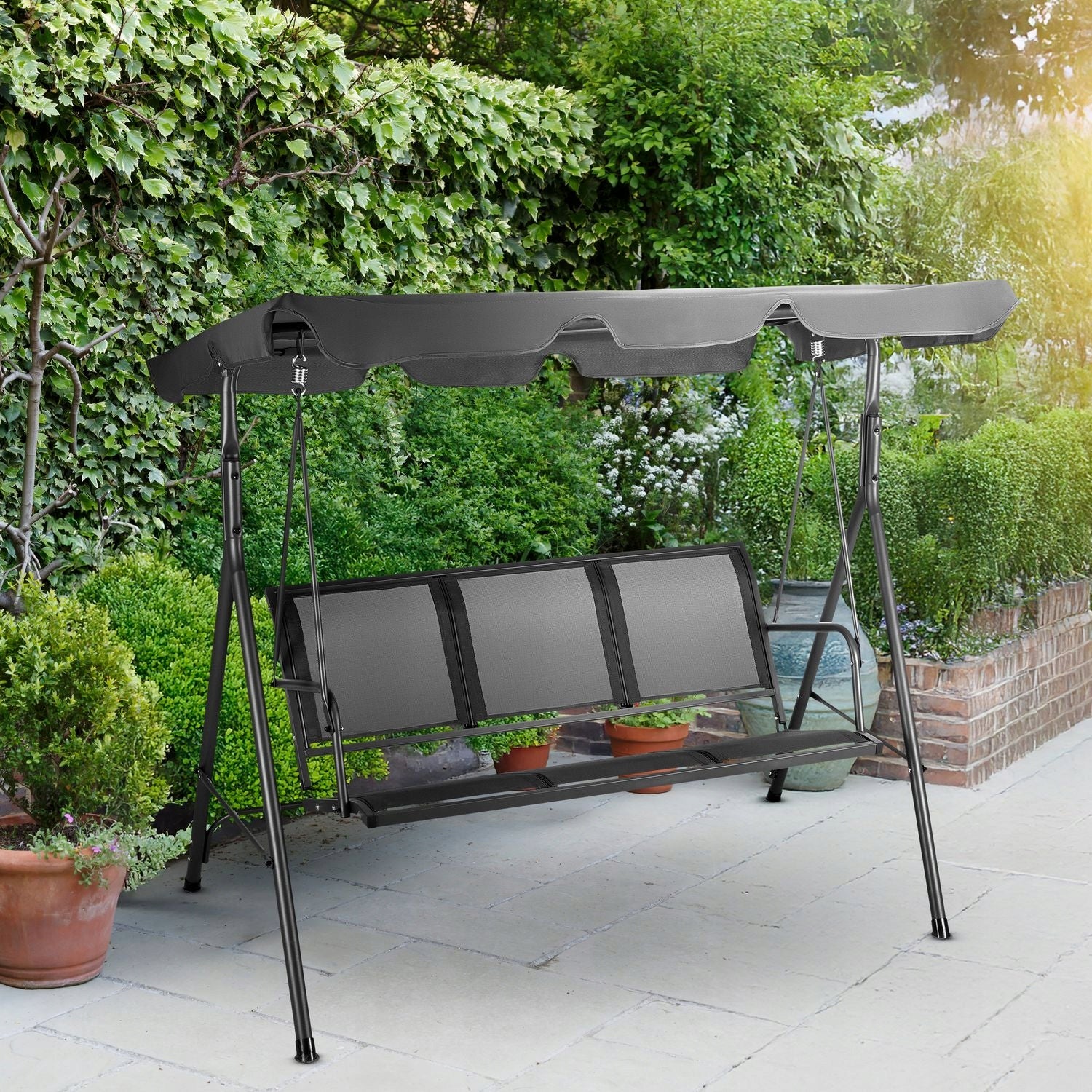 3 SEATER FREESTANDING GARDEN SWING WITH ADJUSTABLE VISOR OUTTEC Packaging status original