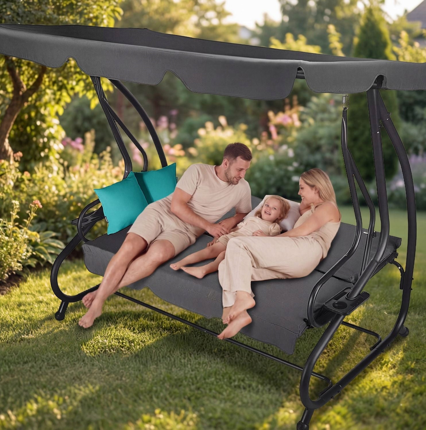 3 SEATER FREESTANDING GARDEN SWING WITH CANOPY FOLDING LUVERNO Kind freestanding